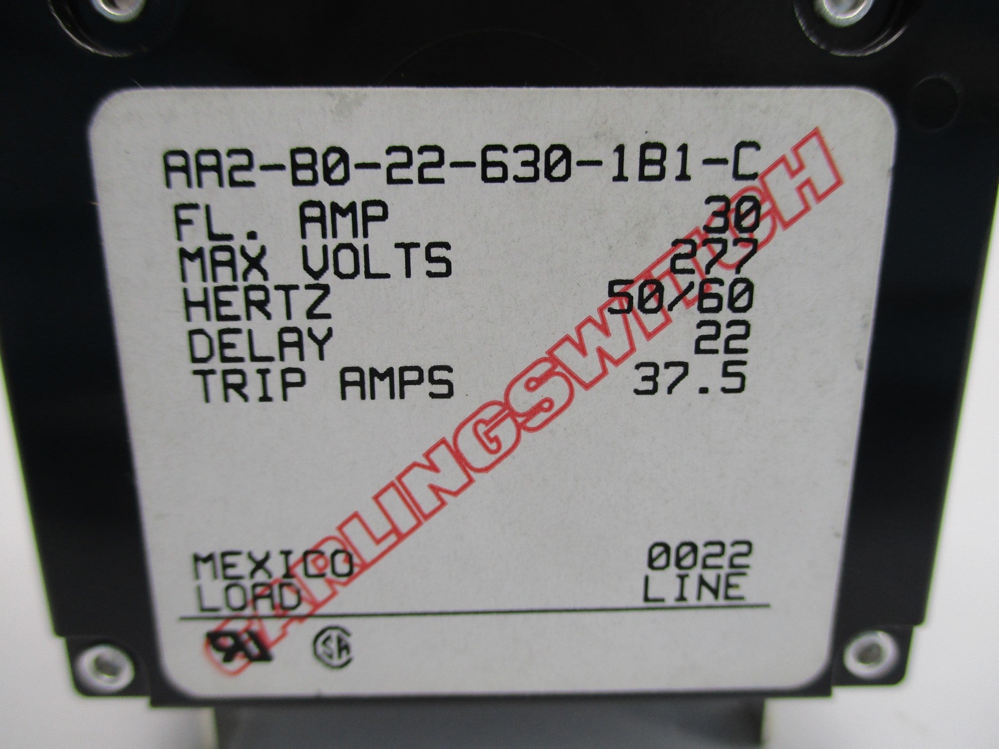 CARLING SWITCH AA2-B0-22-630-1B1-C 277V 30A NSNP