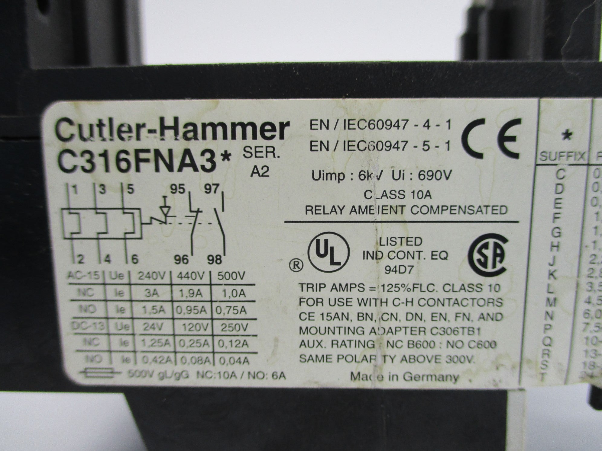 CUTLER HAMMER C316FNA3M SER. A2 690V 4.5-6.5A UNMP