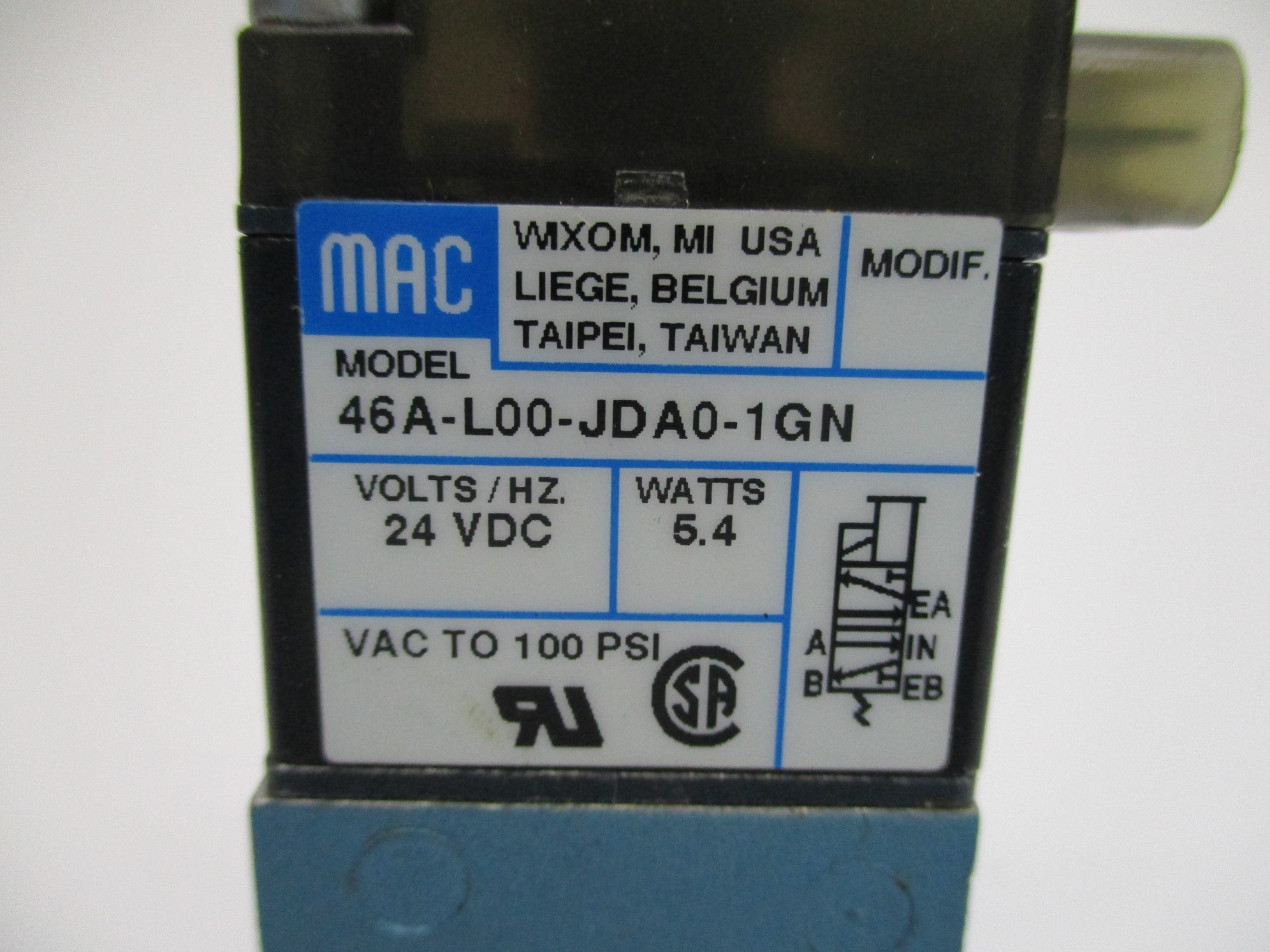 MAC 46A-L00-JDA0-1GN 24VDC 100PSI NSNP