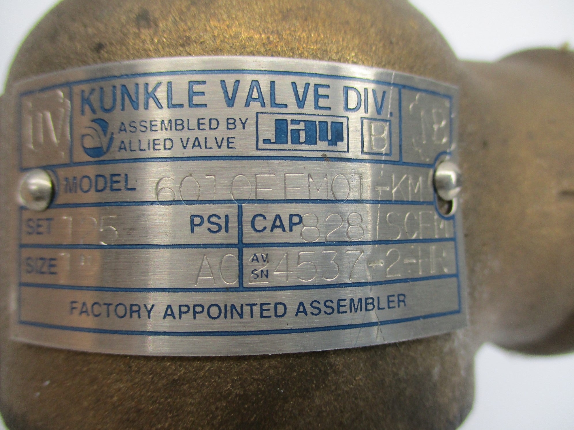 KUNKLE VALVE 6010FFM01-KM 125PSI NSNP