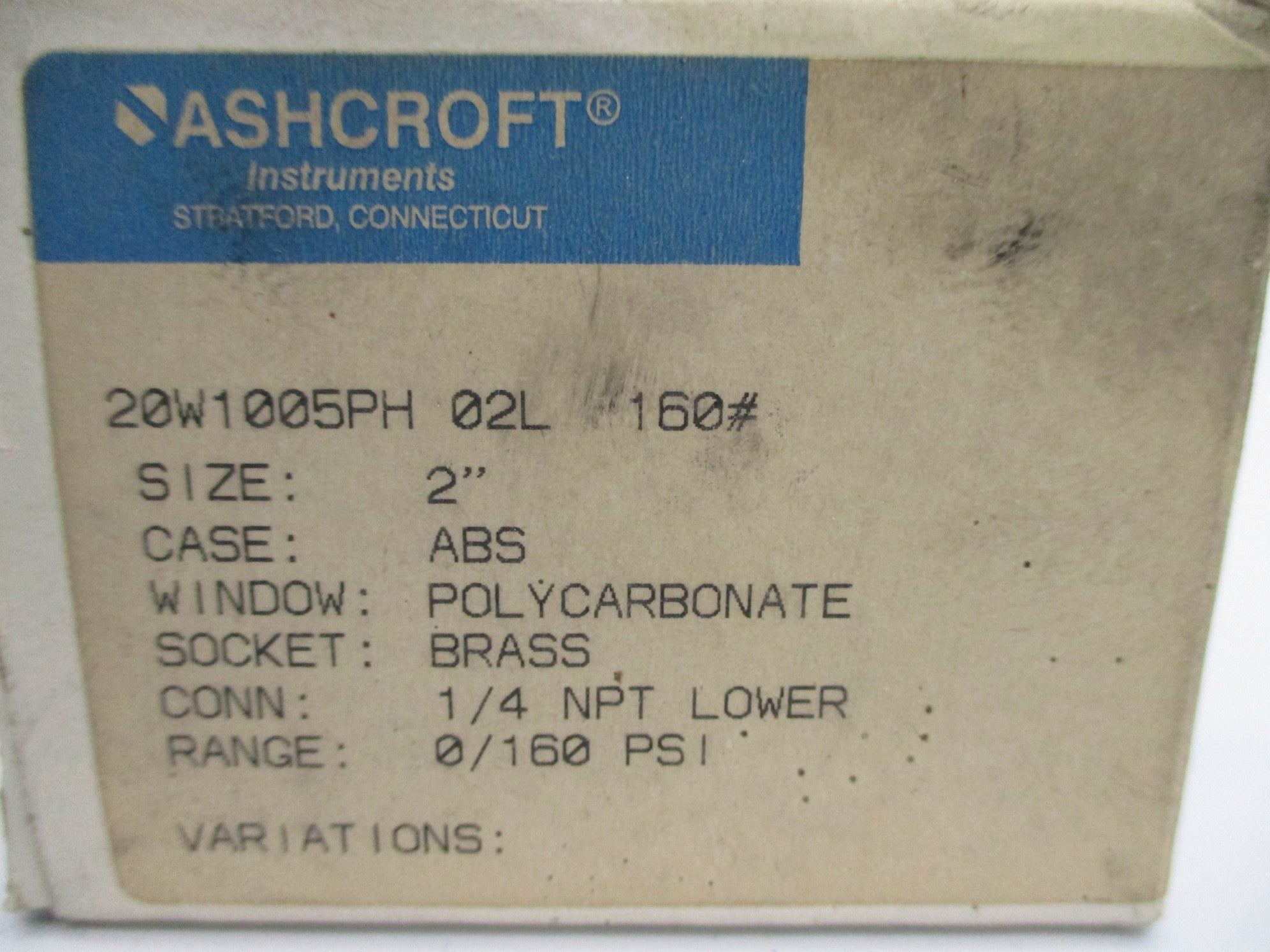 ASHCROFT 20W1005PH02L160# 160PSI NSMP