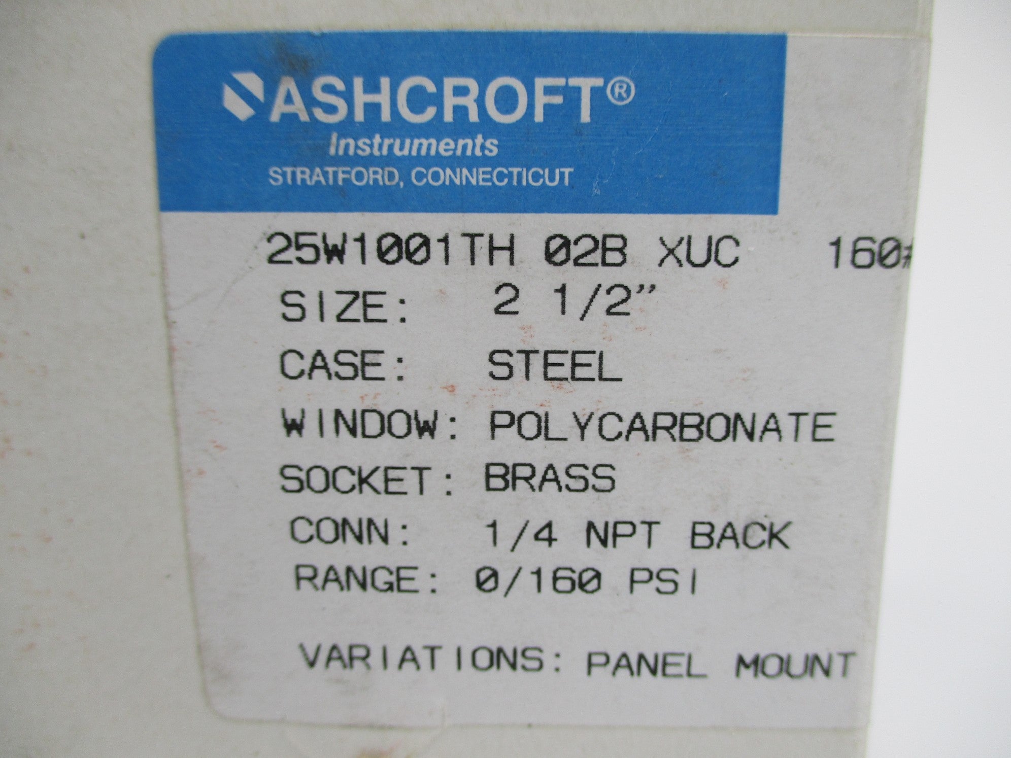 ASHCROFT 25W1001TH02BXUC160# 160PSI NSMP