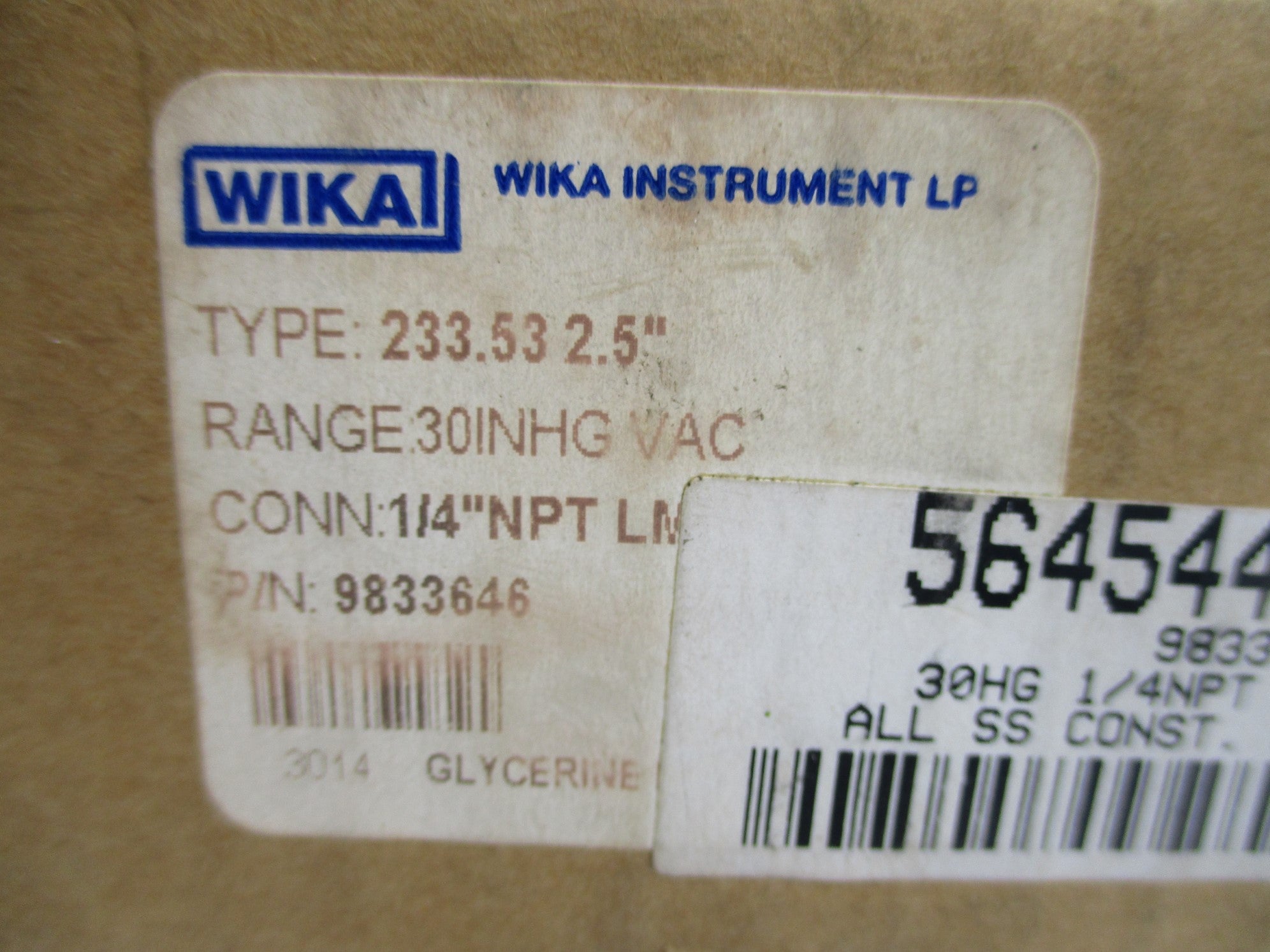 WIKA 9833646 30INHGVAC NSMP