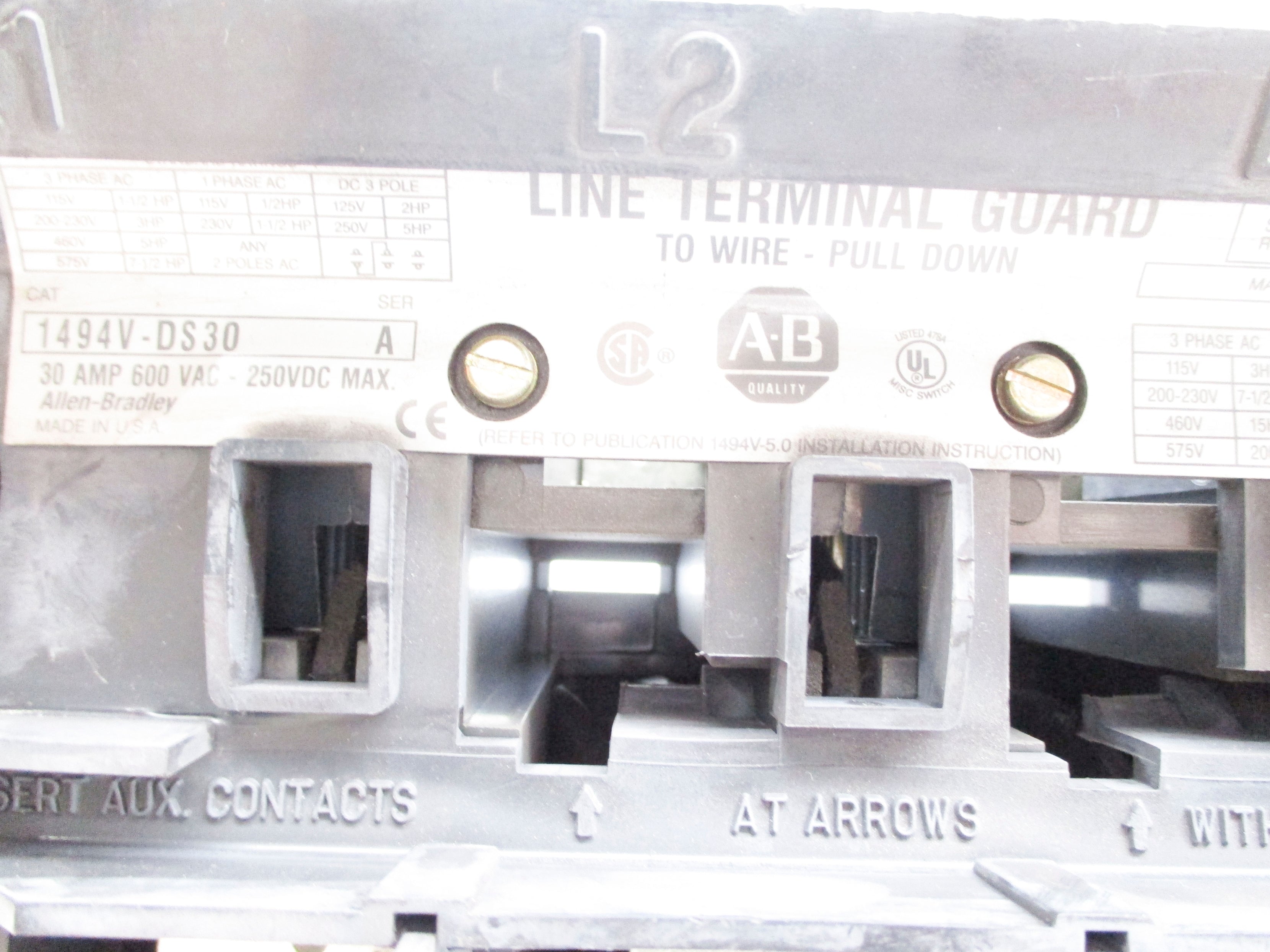 ALLEN BRADLEY 1494V-DS30 SER. A 600VAC 30A UNMP