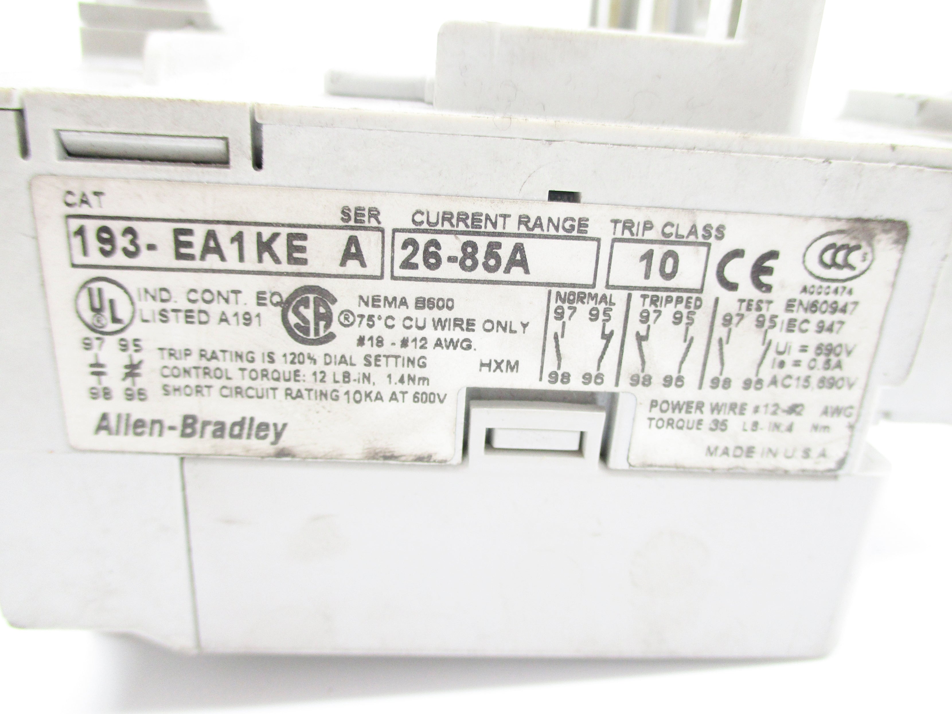 ALLEN BRADLEY 193-EA1KE SER. A 26-85A (AS PICTURED) NSNP