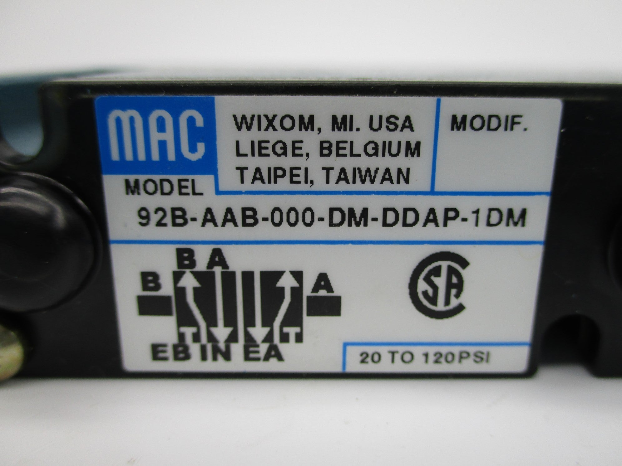MAC 92B-AAB-000-DM-DDAP-1DM 20-120PSI 24VDC NSNP
