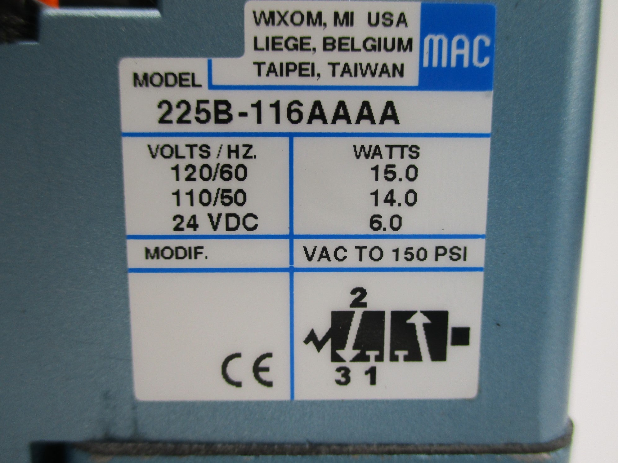 MAC 225B-116AAAA 150PSI 110/120VAC 24VDC NSNP