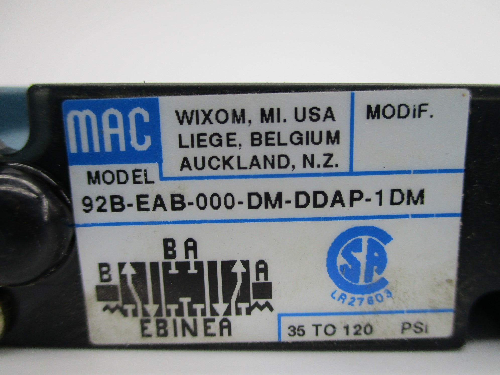 MAC 92B-EAB-000-DM-DDAP-1DM 35-120PSI 24VDC NSNP