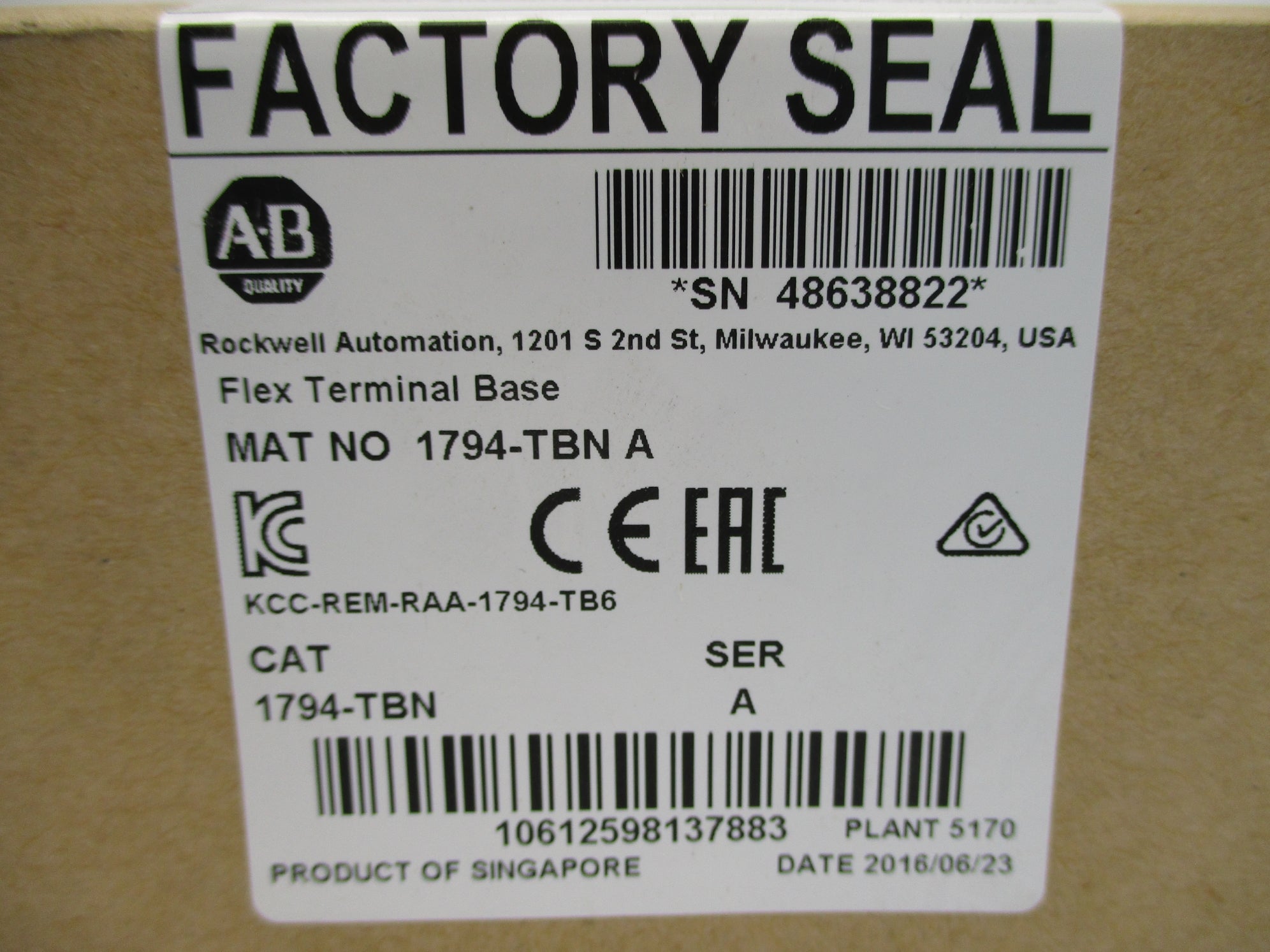 ALLEN BRADLEY 1794-TBN SER. A DATE: 2016 NSFS