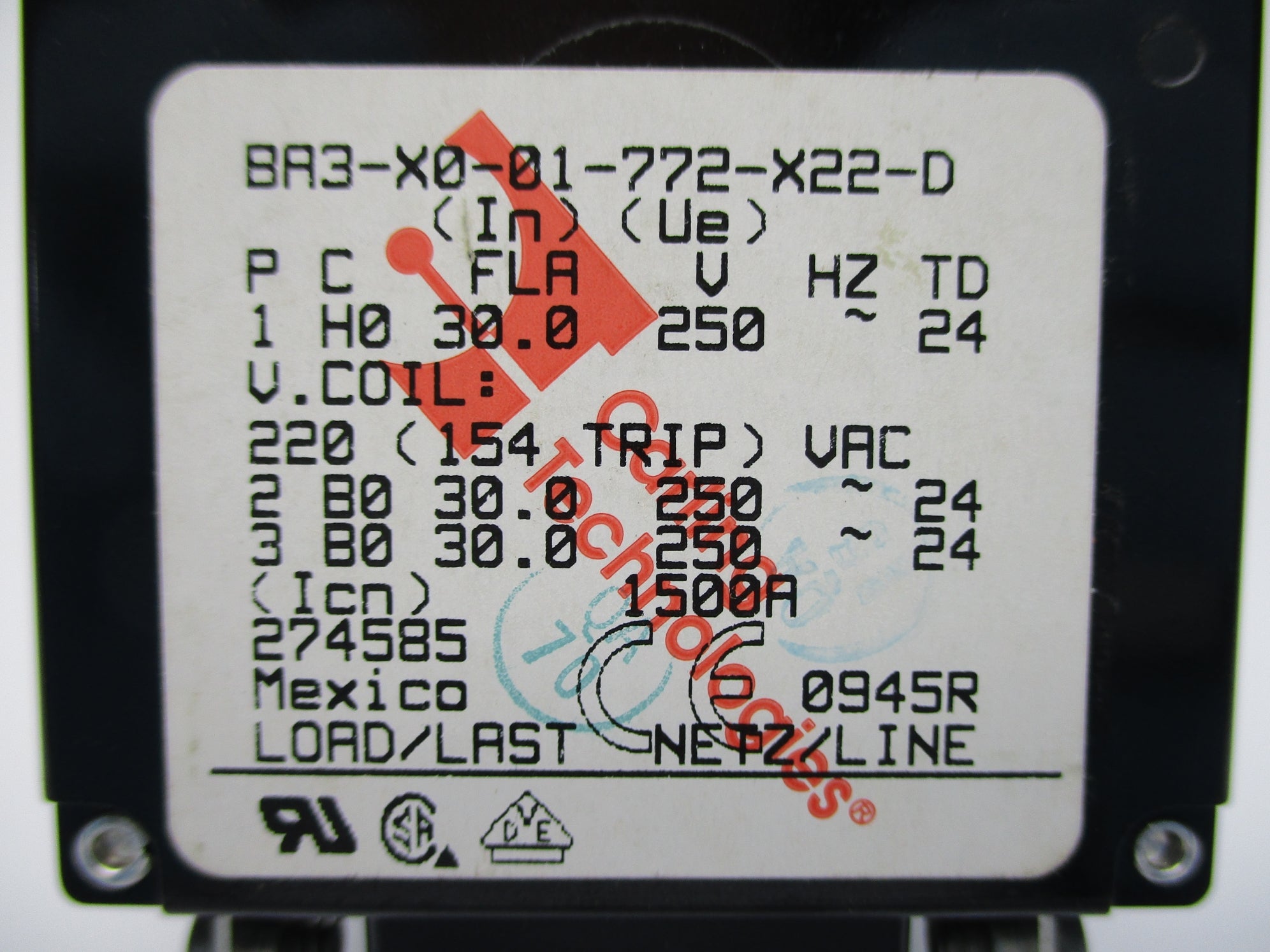 CARLING TECHNOLOGIES 8A3-X0-01-772-X22-D 220VAC UNMP