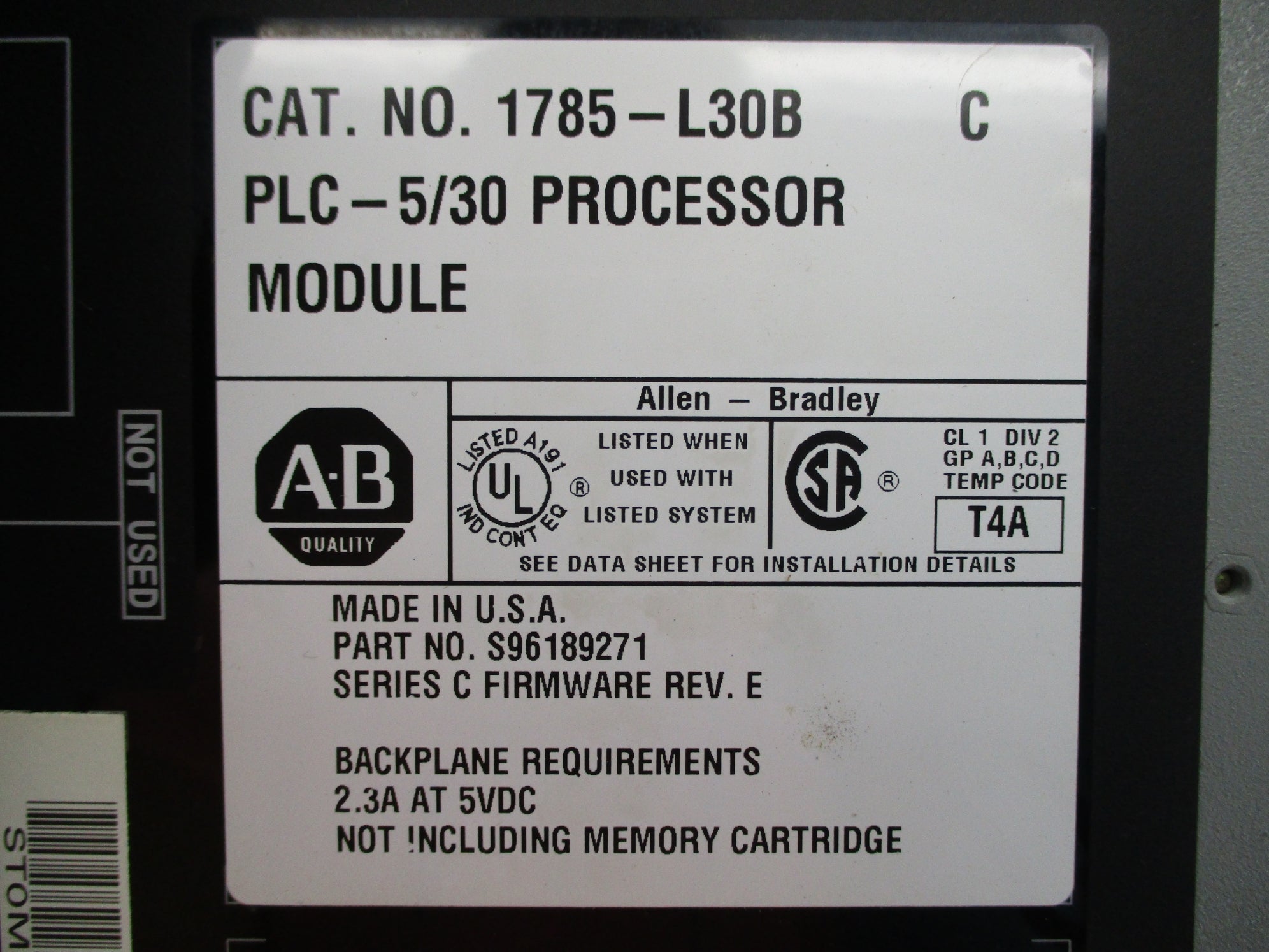 ALLEN BRADLEY 1785-L30B SER. C 5VDC 2.3A F/W E UNMP