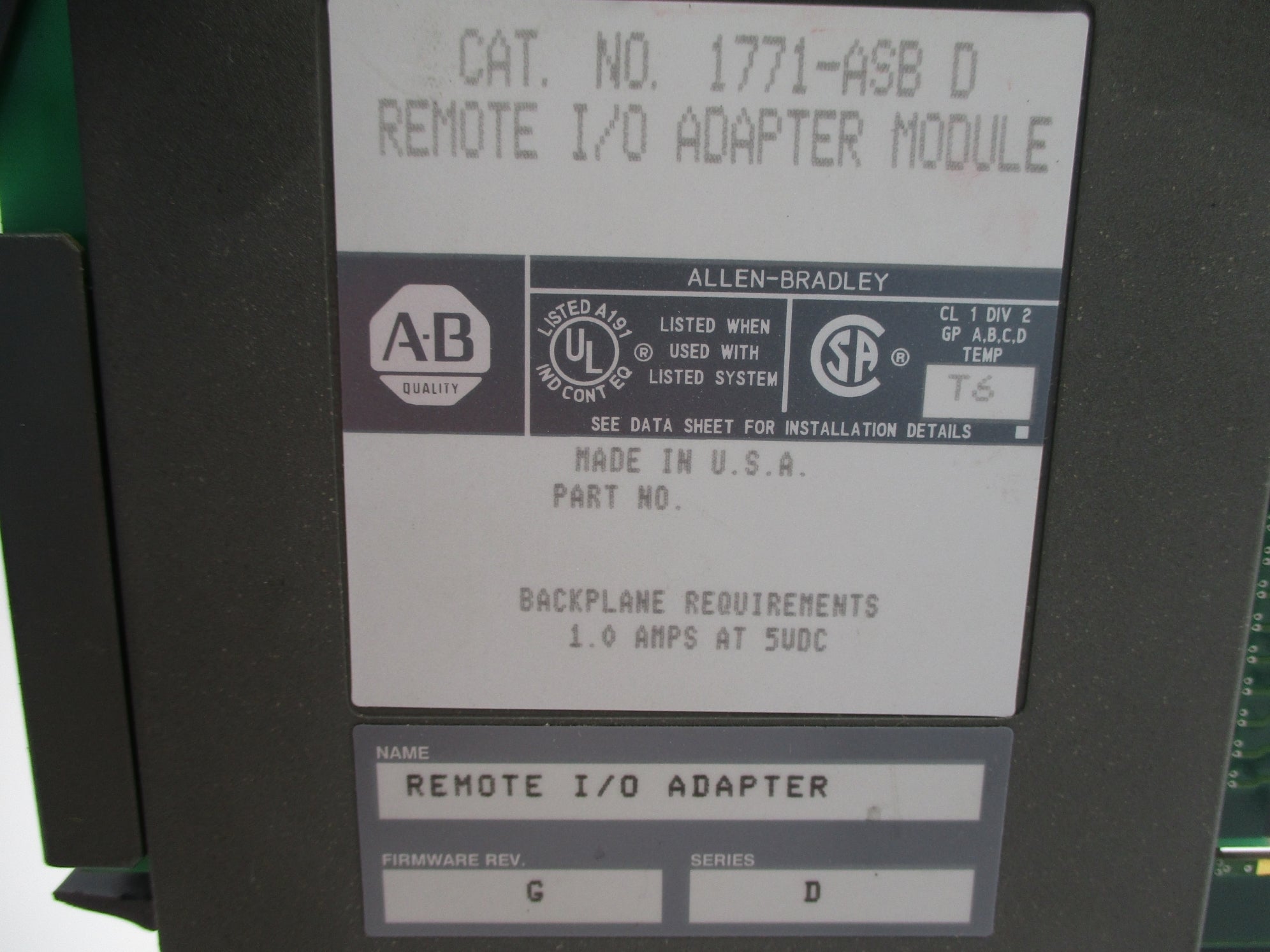 ALLEN BRADLEY 1771-ASB SER. D F/W G UNMP