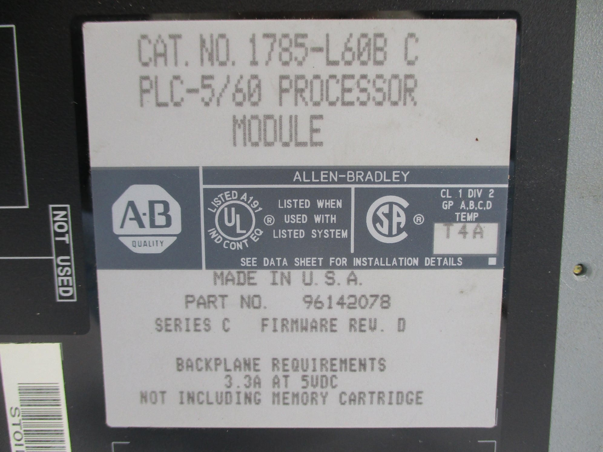 ALLEN BRADLEY 1785-L60B SER. C F/W D UNMP