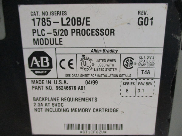 ALLEN BRADLEY 1785-L20B SER. E F/W D.1 (NO KEY) UNMP