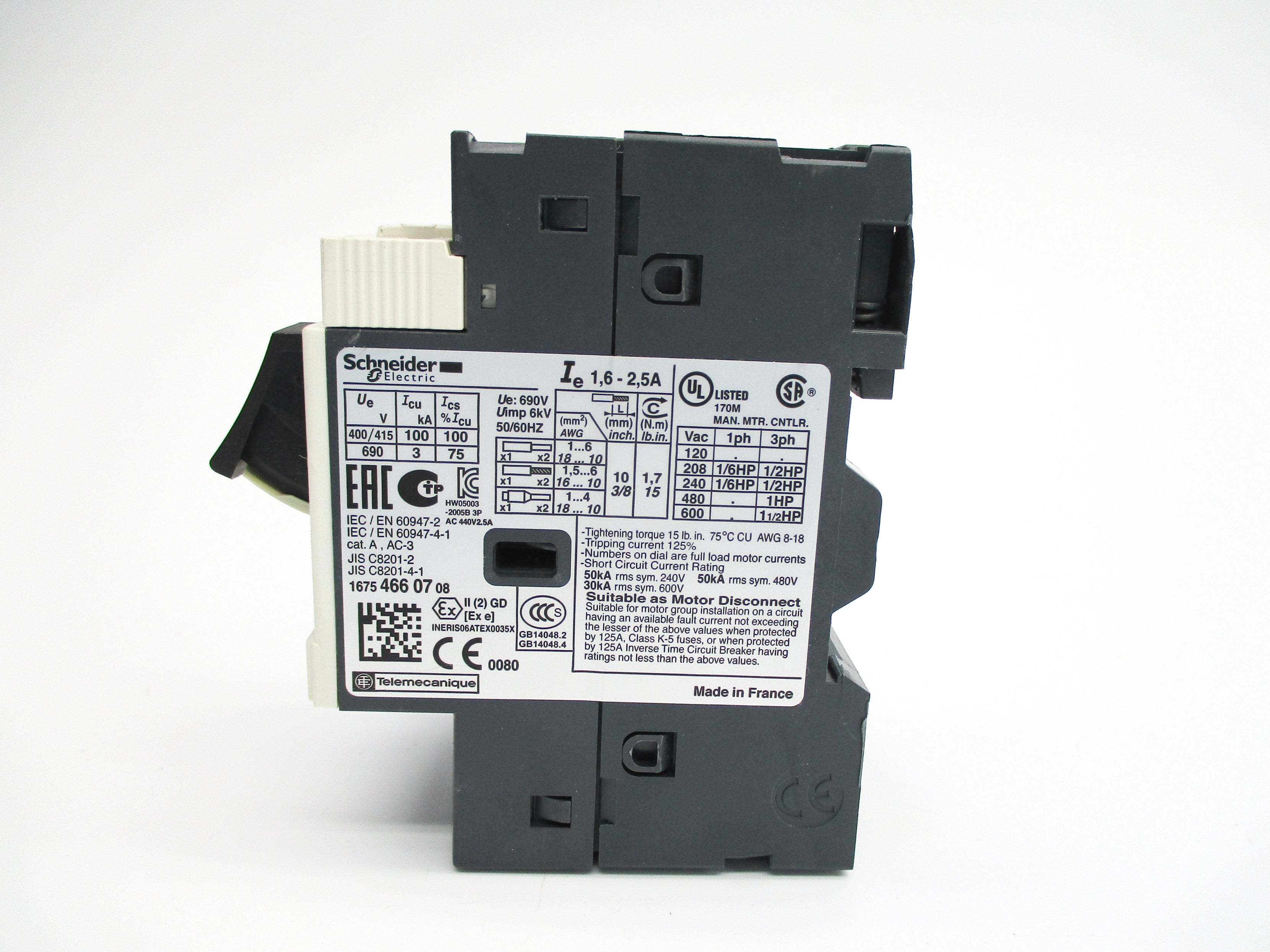 SCHNEIDER ELECTRIC GV2ME07 1.6-2.5A NUPI