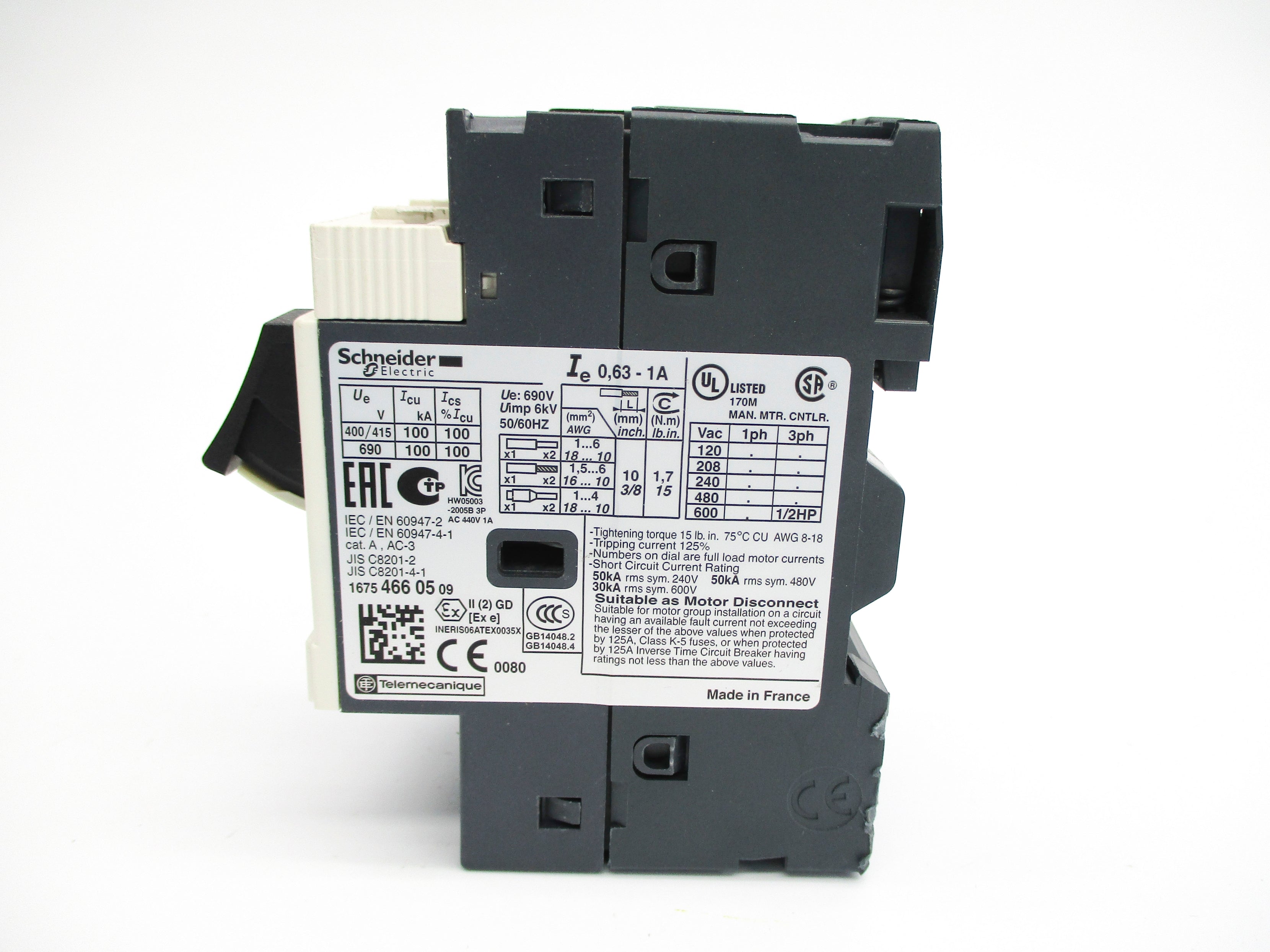 SCHNEIDER ELECTRIC GV2ME05 0.63-1A NUPI