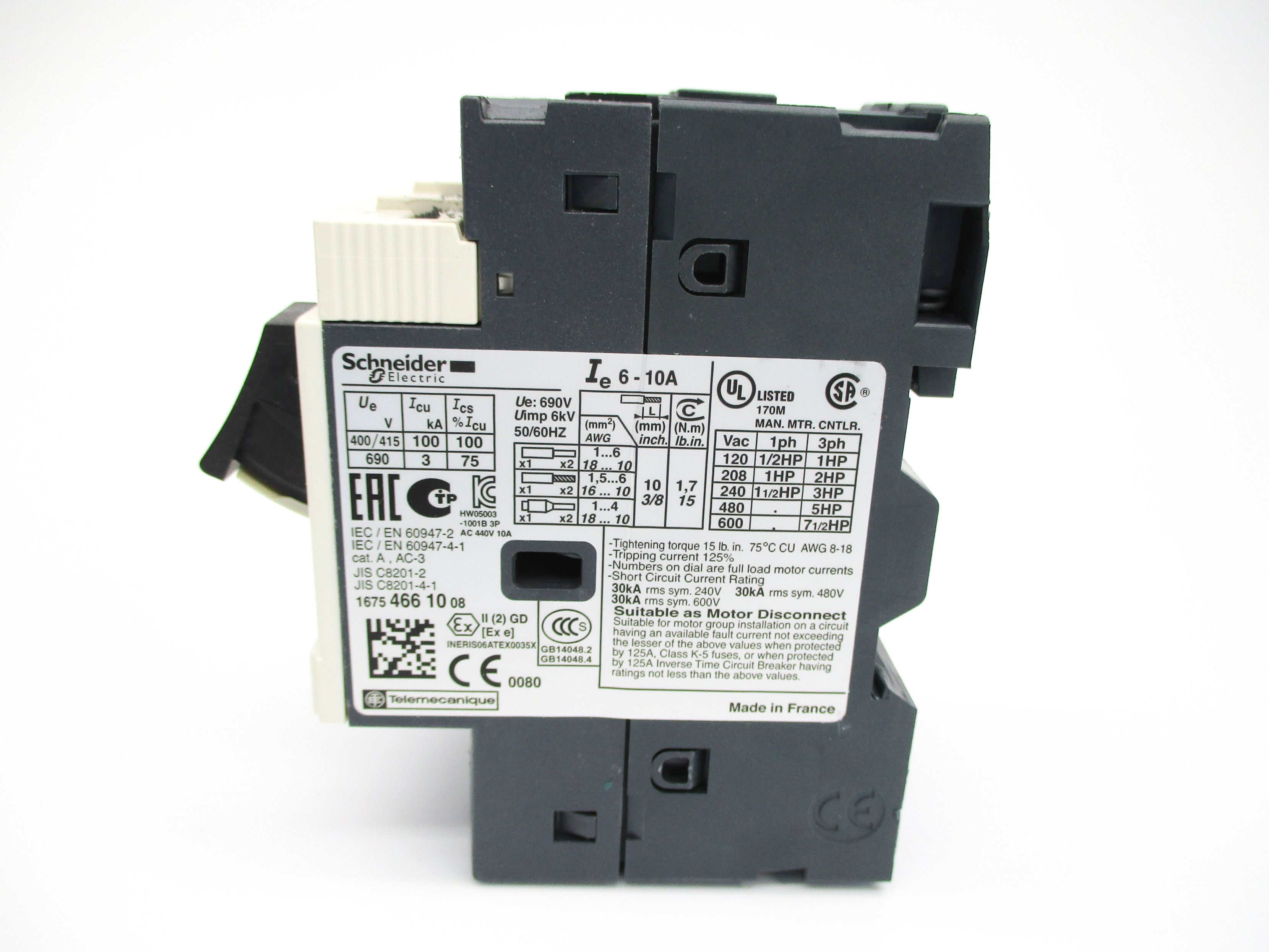 SCHNEIDER ELECTRIC GV2ME14 6-10A NUPI