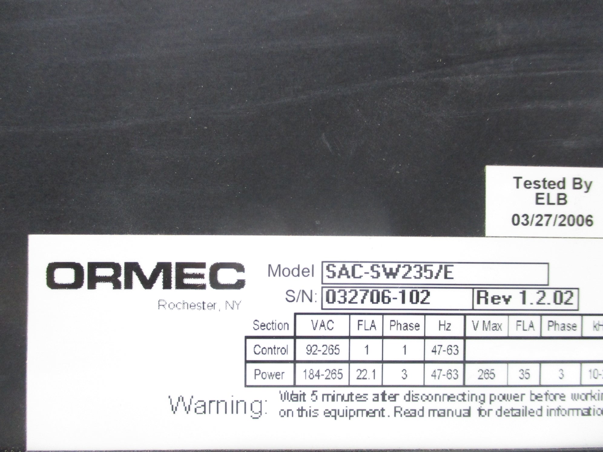 ORMEC SAC-SW235/E (AS PICTURED) UNMP