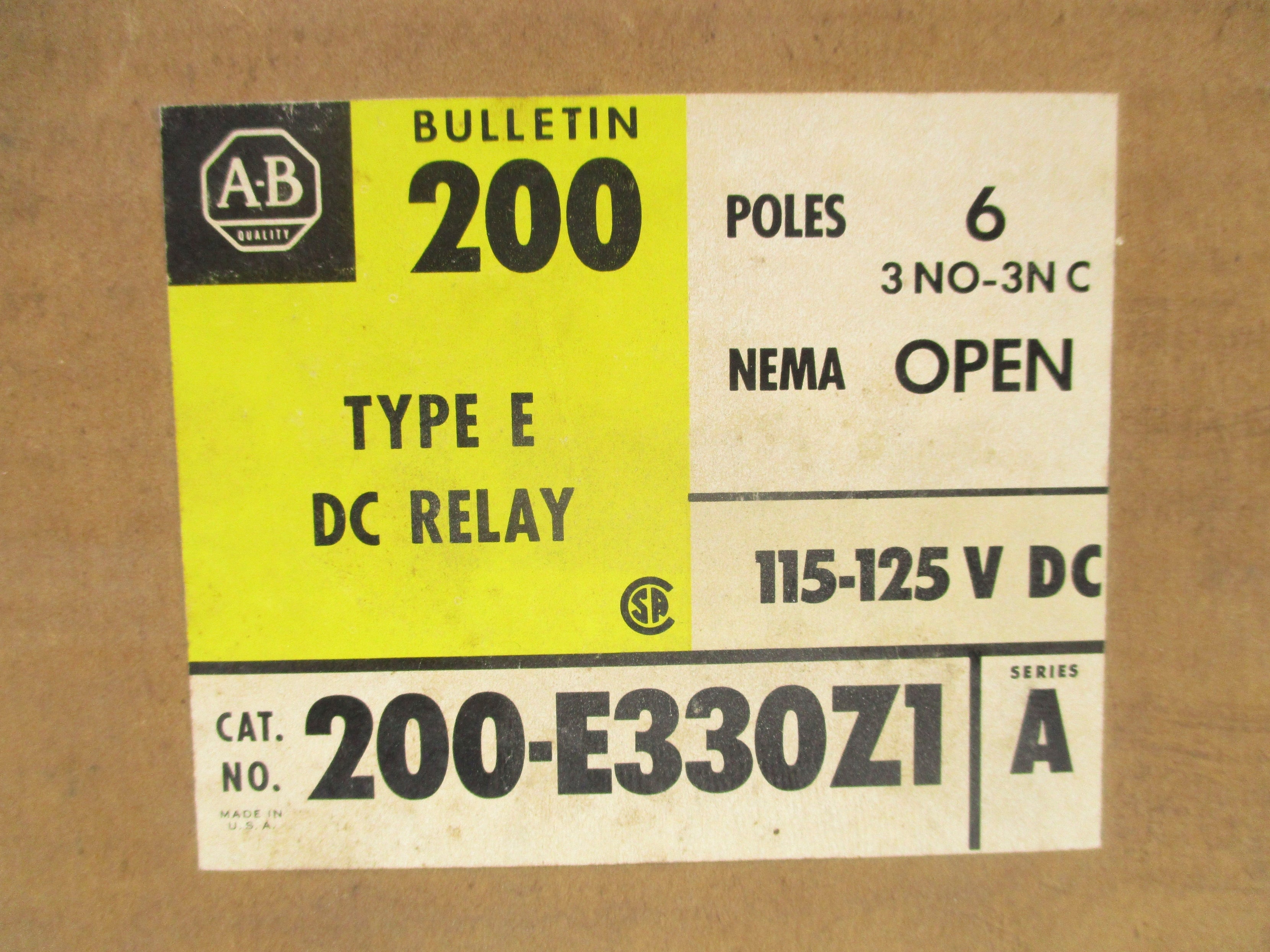 INDUSTRIAL SPARE PART 200-E330Z1 SER. A 125VDC (BR/YL) NSFS