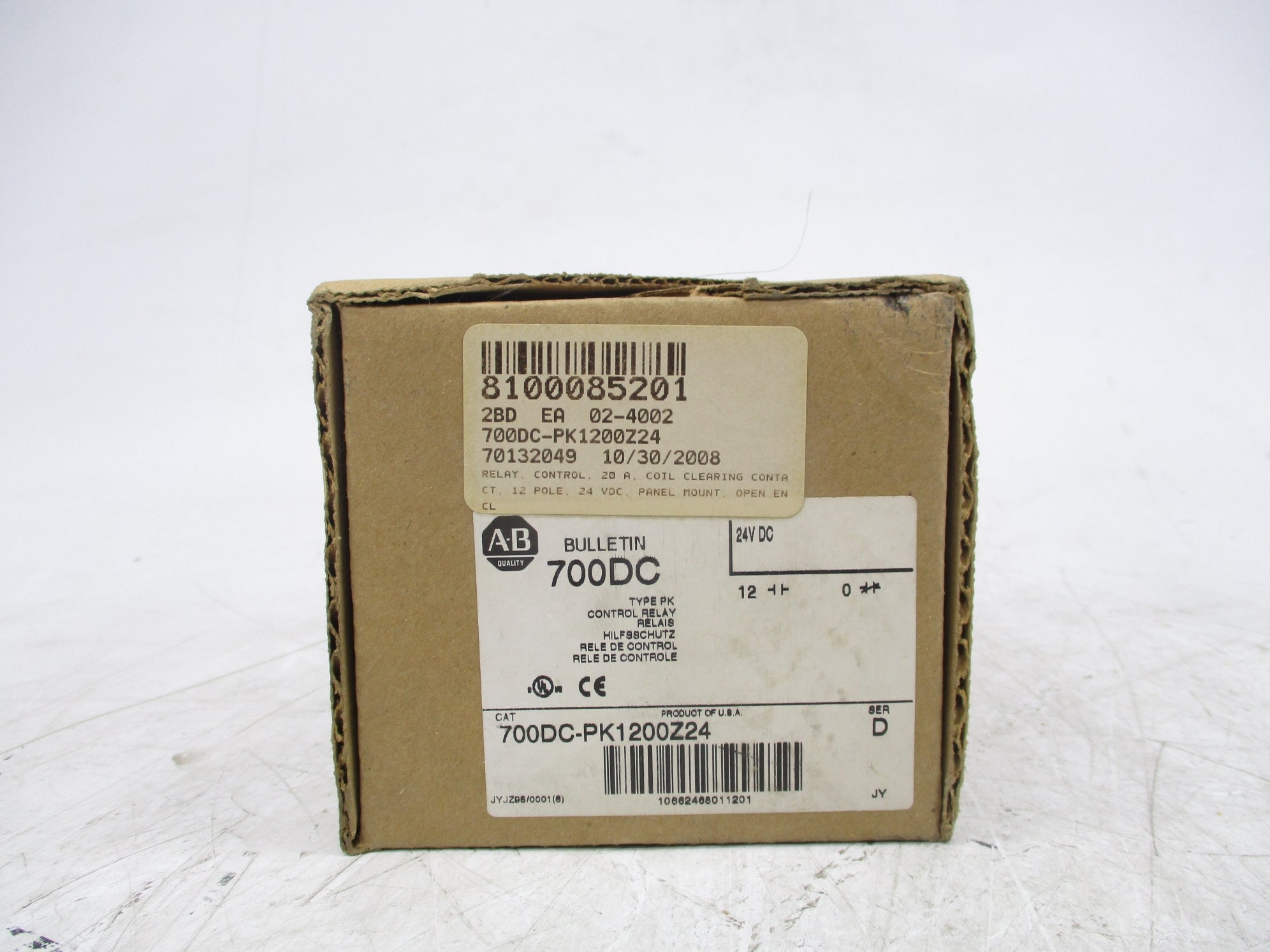 ALLEN BRADLEY 700DC-PK1200Z24 SER. D 24VDC (BR/WH) NSMP