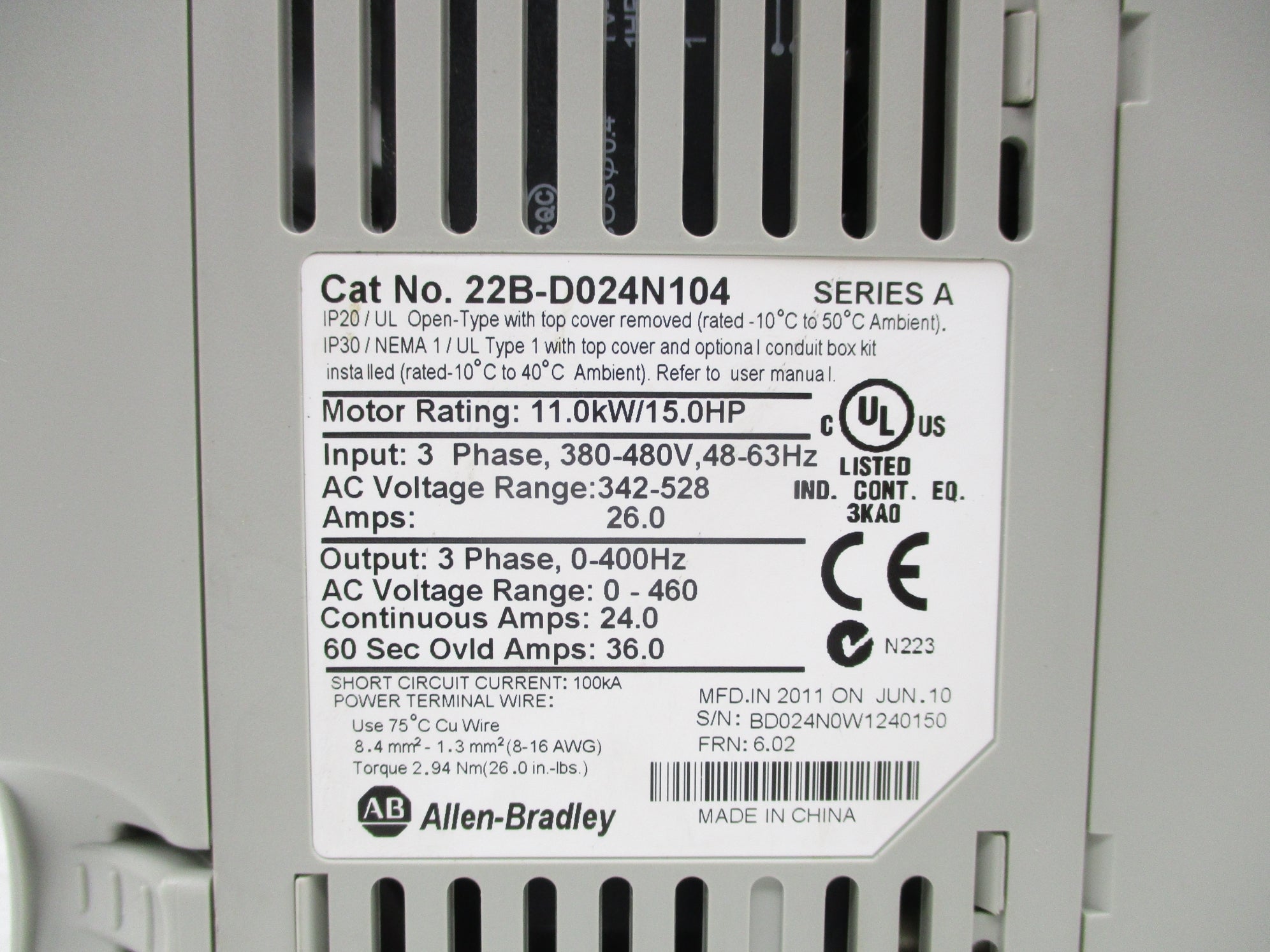 ALLEN BRADLEY 22B-D024N104 SER. A F/W 6.02 UNMP