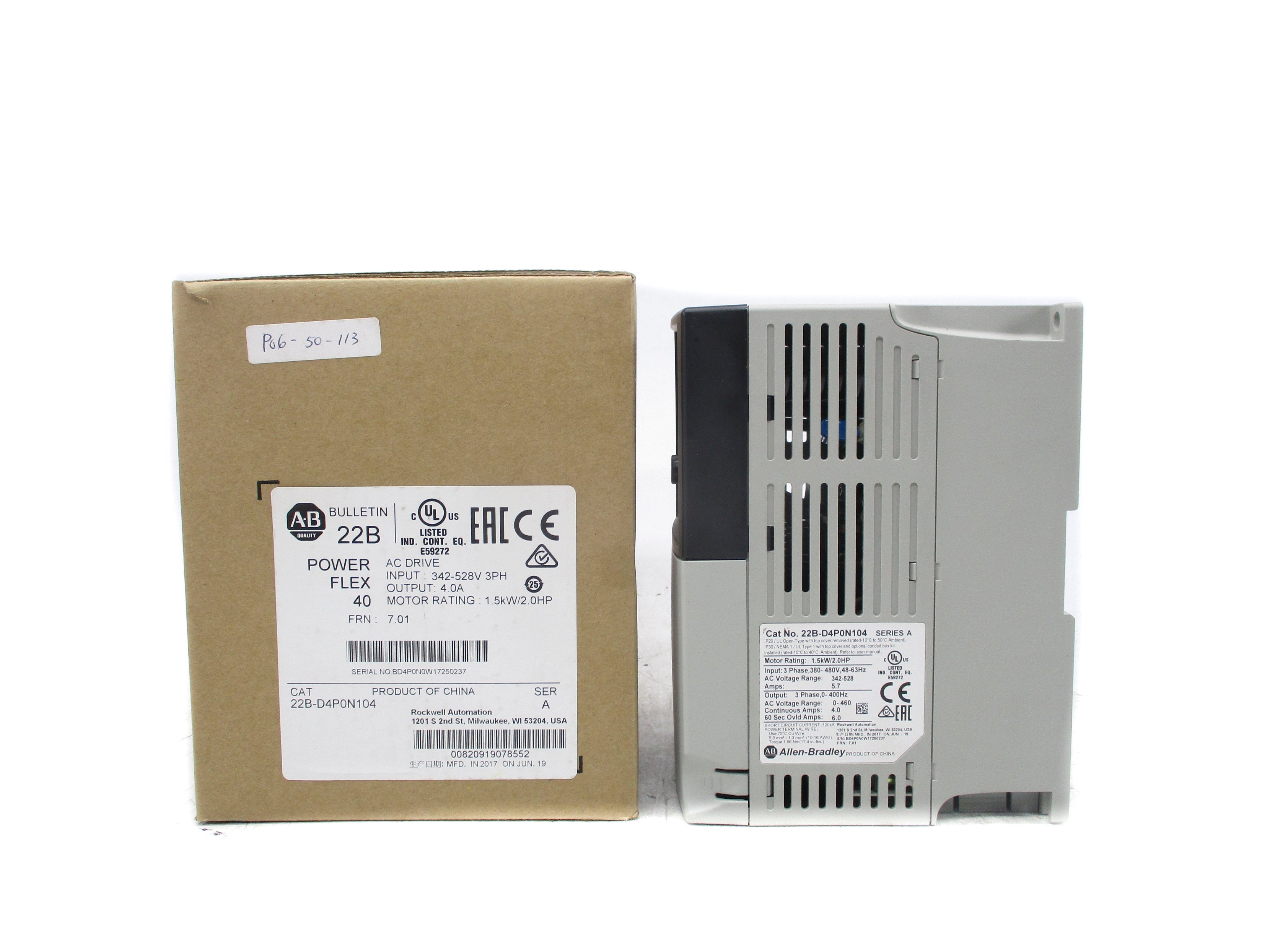 ALLEN BRADLEY 22B-D4P0N104 SER. A 342-528VAC 4.0A F/W 7.01 NSMP