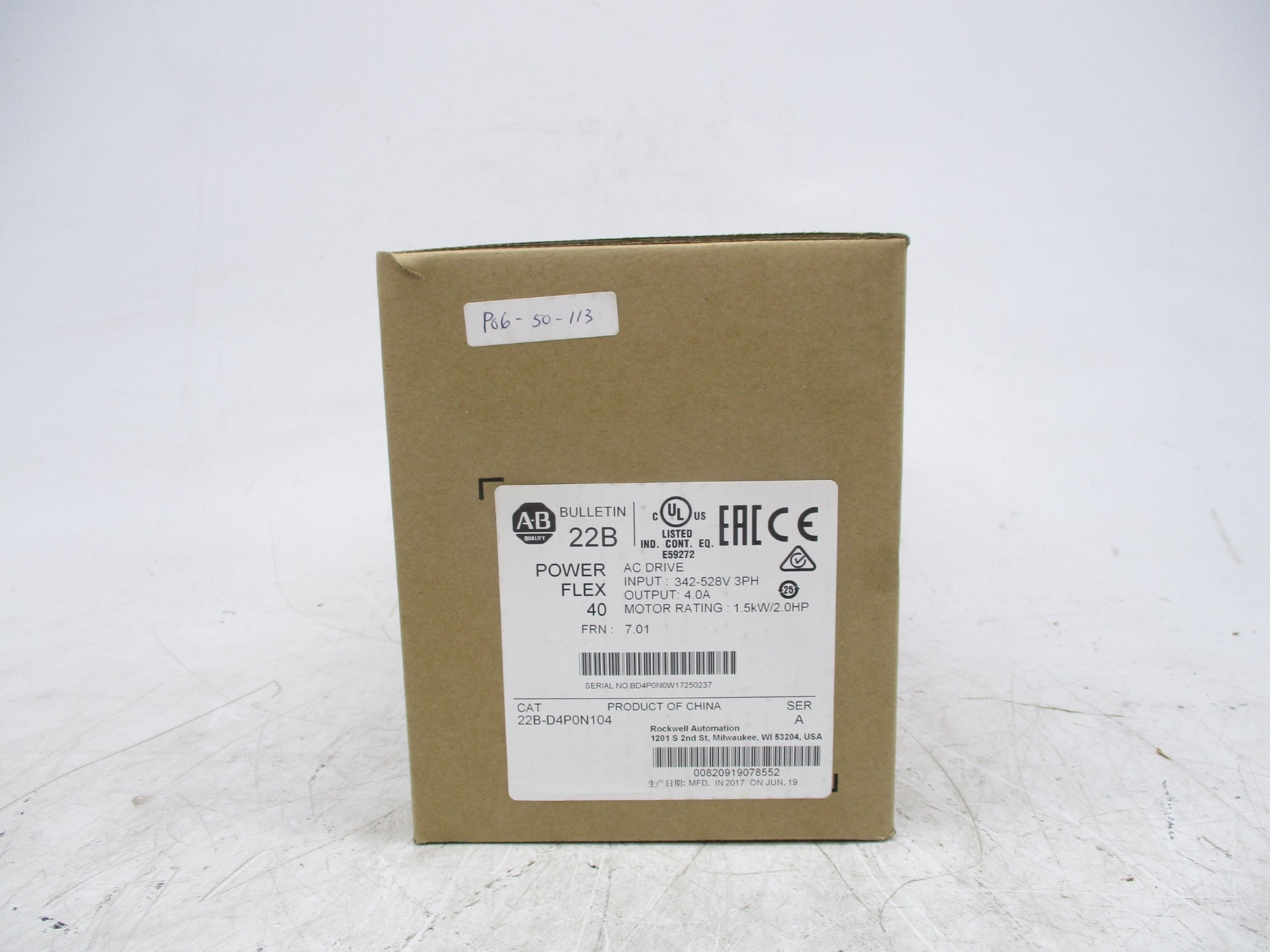 ALLEN BRADLEY 22B-D4P0N104 SER. A 342-528VAC 4.0A F/W 7.01 NSMP