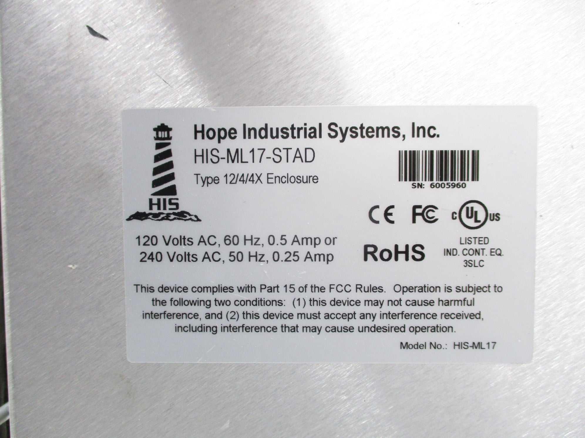 HOPE INDUSTRIAL SYSTEMS HIS-ML17-STAD NSNP