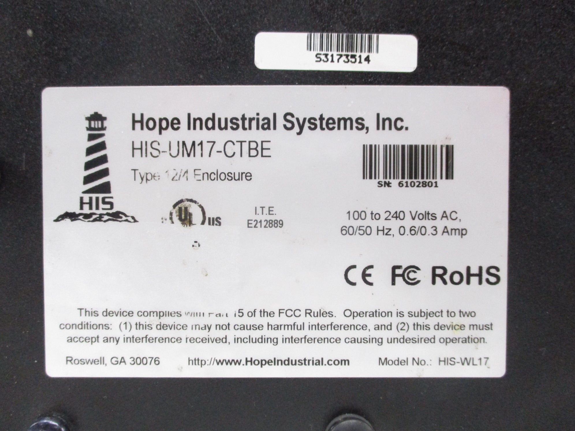 HOPE INDUSTRIAL HIS-UM17-CTBE NSNP