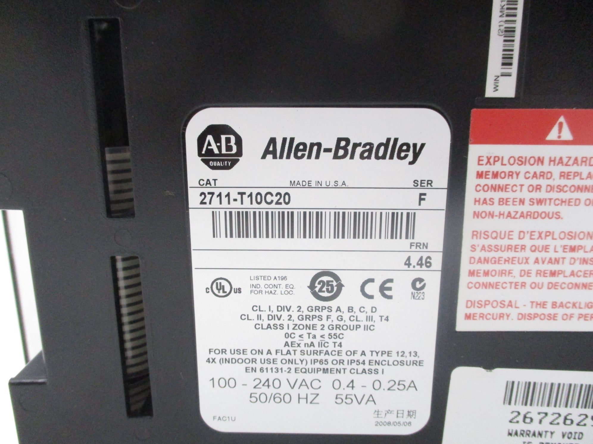 ALLEN BRADLEY 2711-T10C20 SER. F F/W 4.46 NSNP