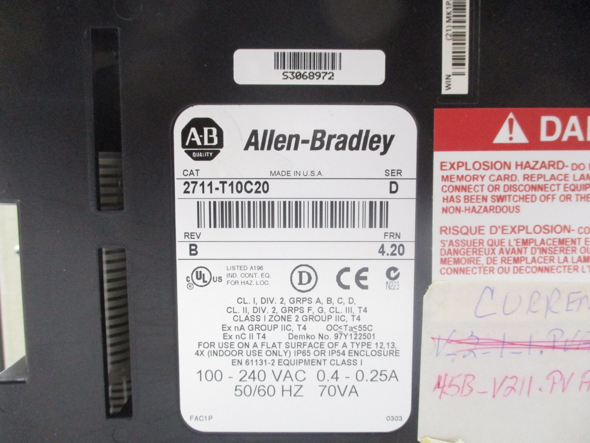 ALLEN BRADLEY 2711-T10C20 SER. D F/W 4.20 NSNP
