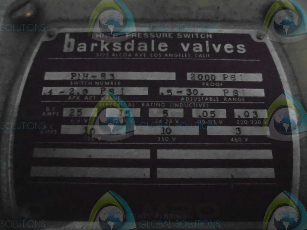 BARKDALE VALVES P1H-B3 HI-"P" PRESSURE SWITCH *USED*