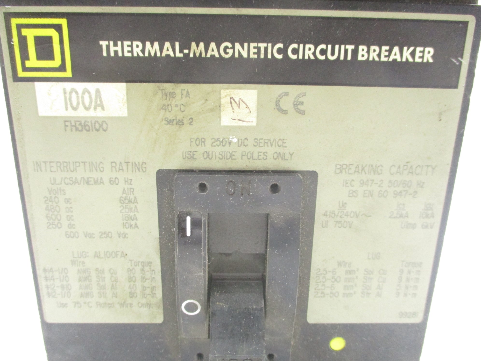 SQUARE D FH36100 SER. 2 100A 240V UNMP