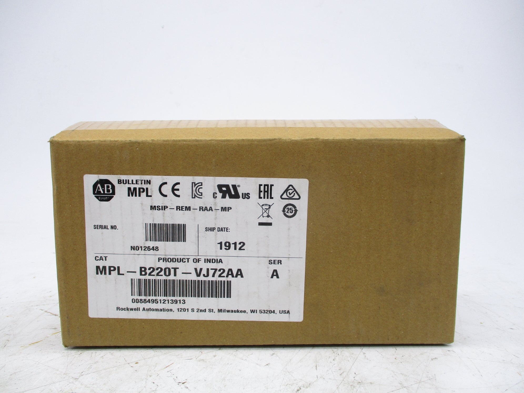 ALLEN BRADLEY MPL-B220T-VJ72AA SER. A NSMP