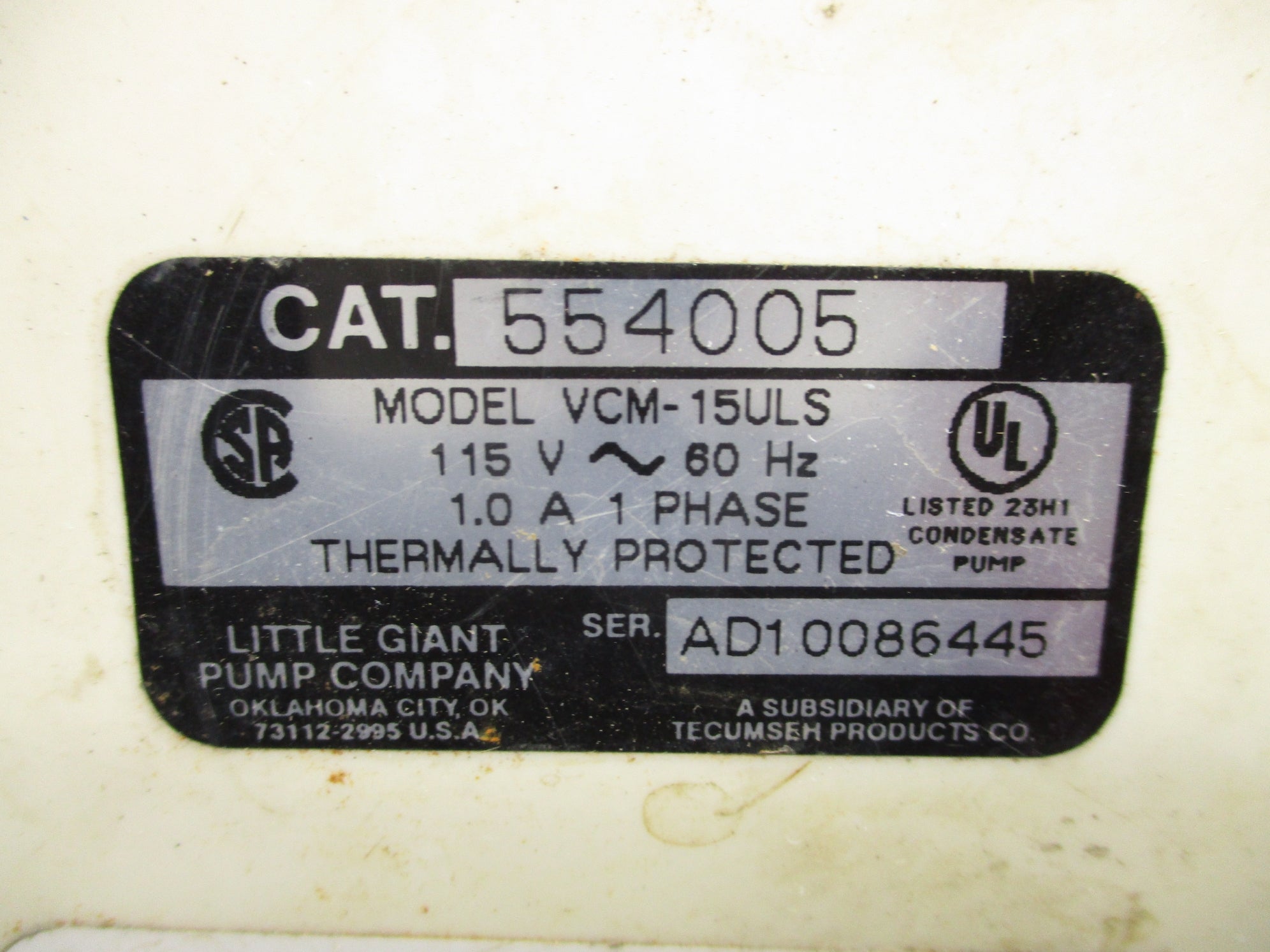 LITTLE GIANT PUMP VCM-15ULS UNMP