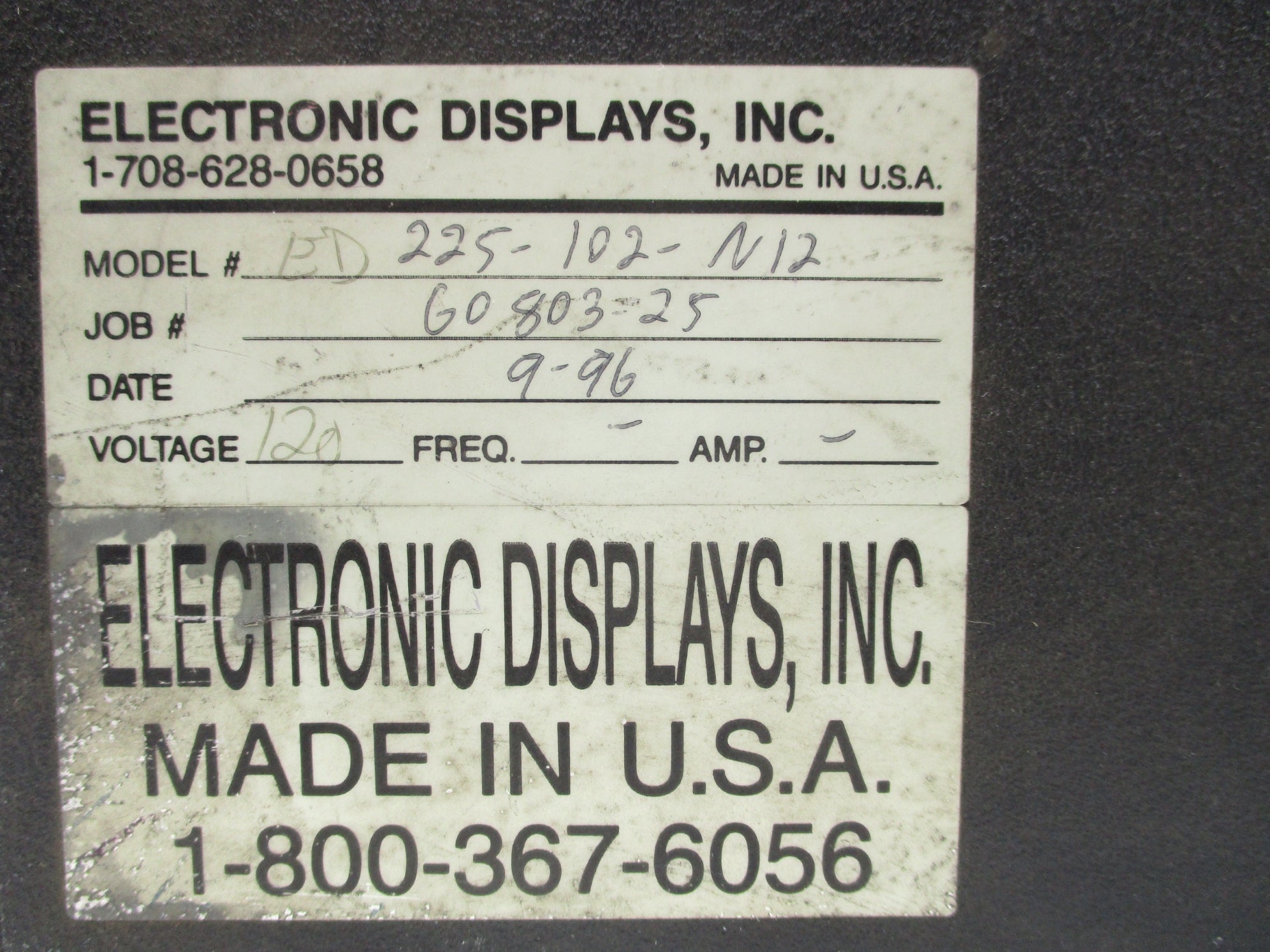 ELECTRONIC DISPLAYS ED225-102-N12 UNMP