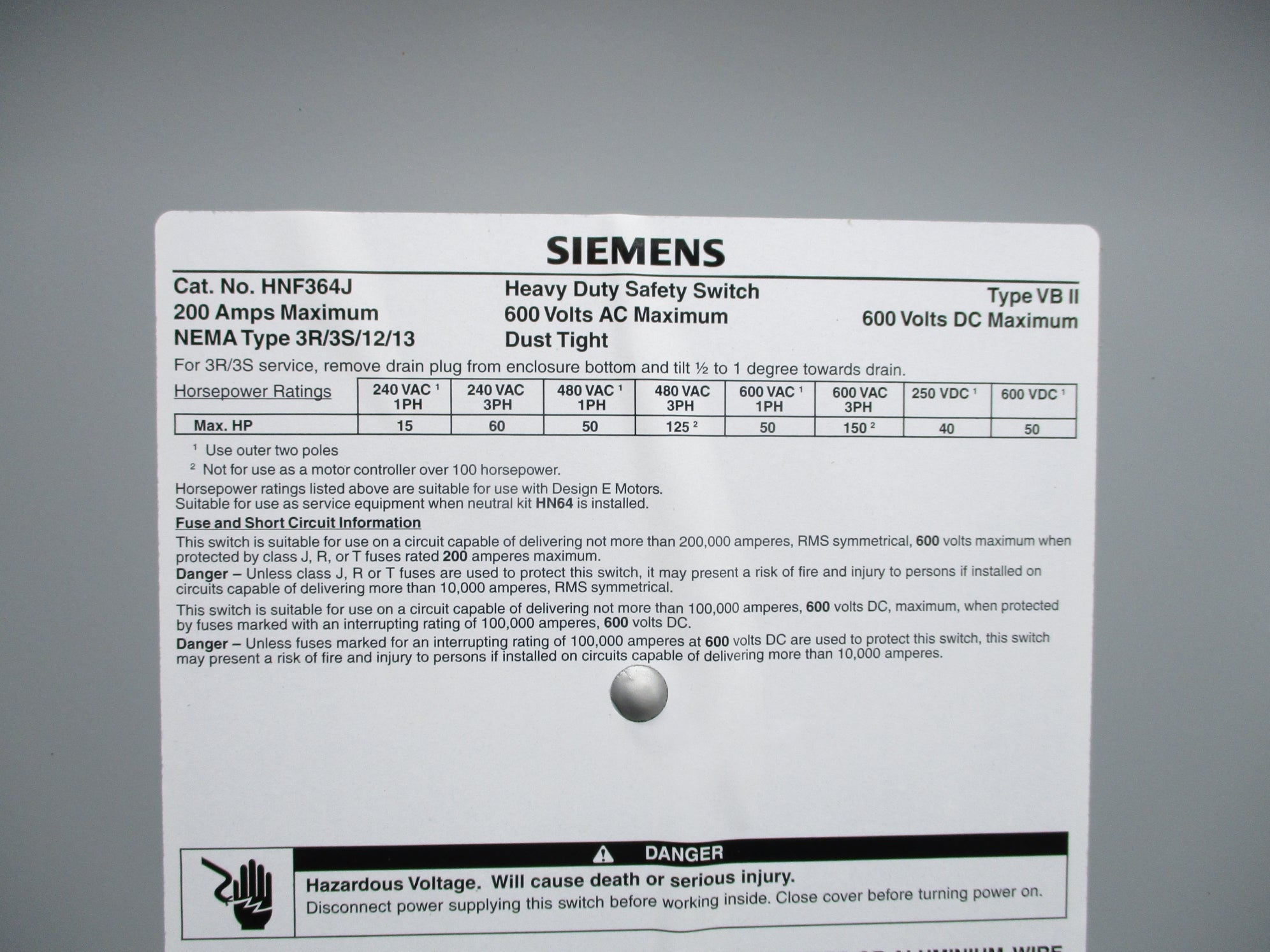 SIEMENS HNF364J NSNP