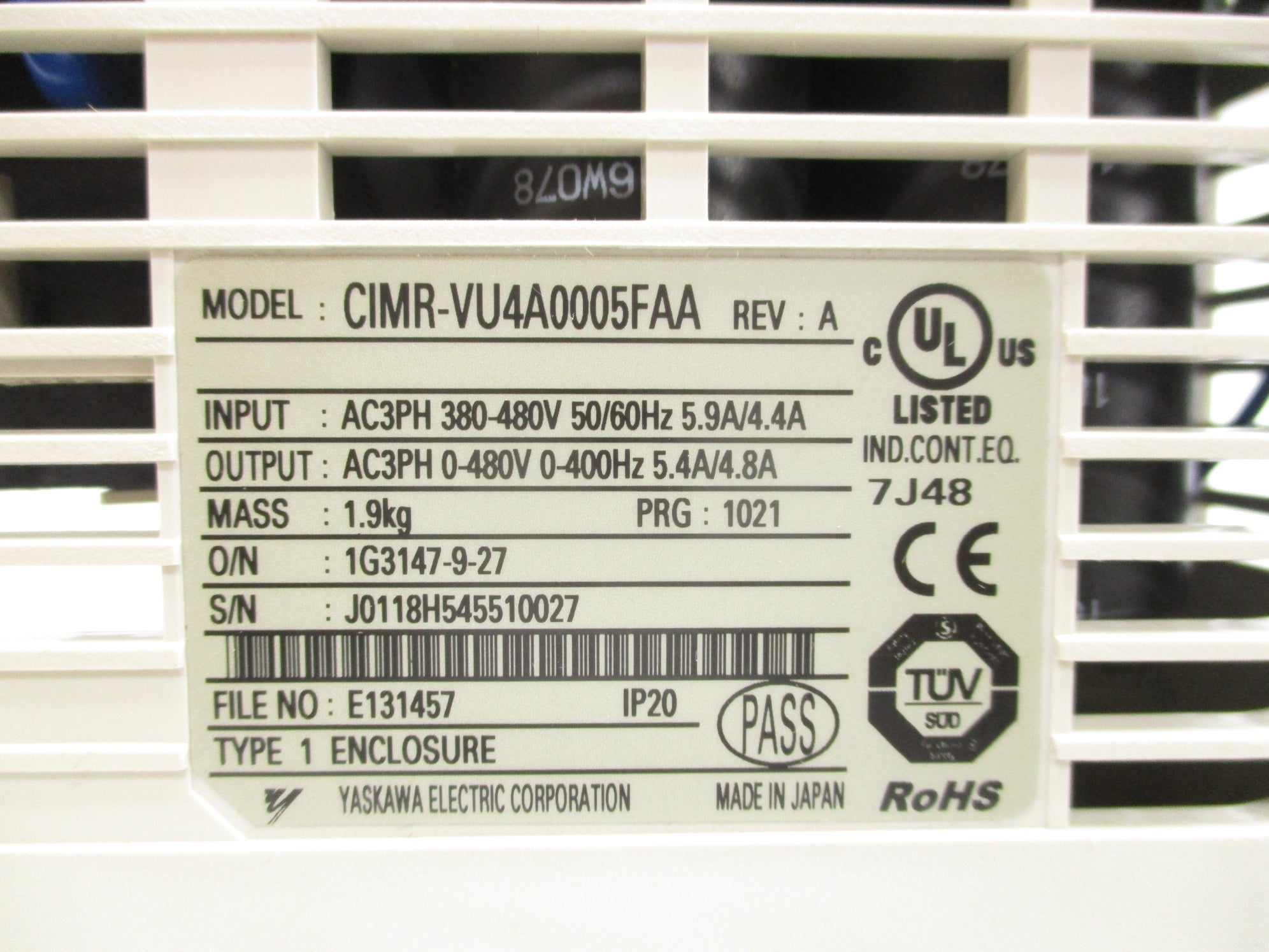 YASKAWA CIMR-VU4A0005FAA (AS PICTURED) UNMP