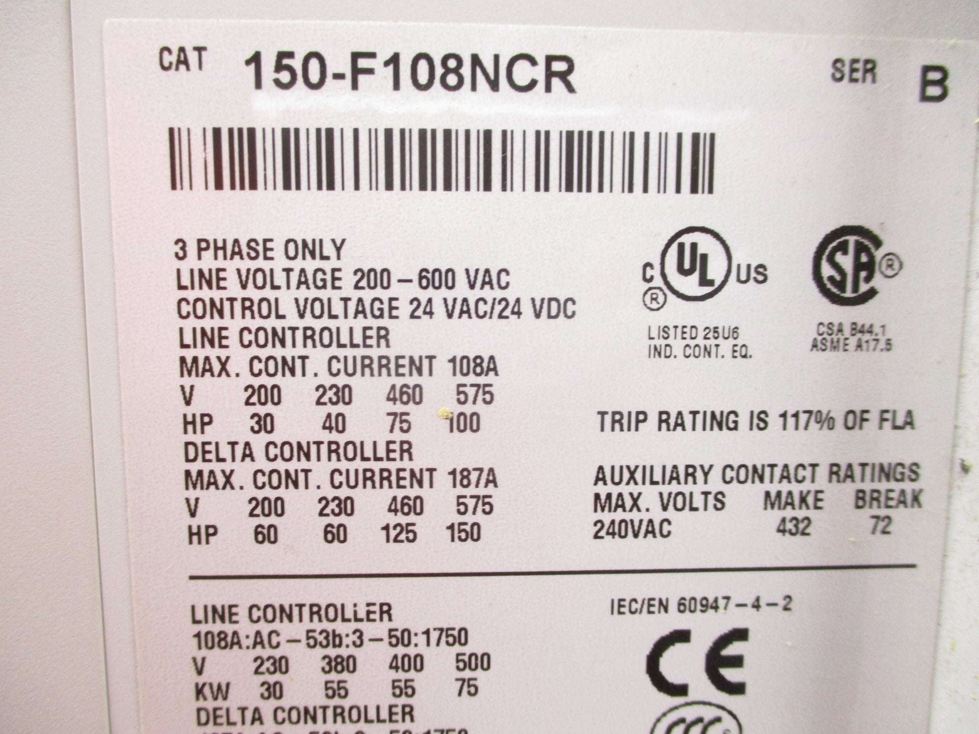 ALLEN BRADLEY 150-F108NCR SER. B UNMP