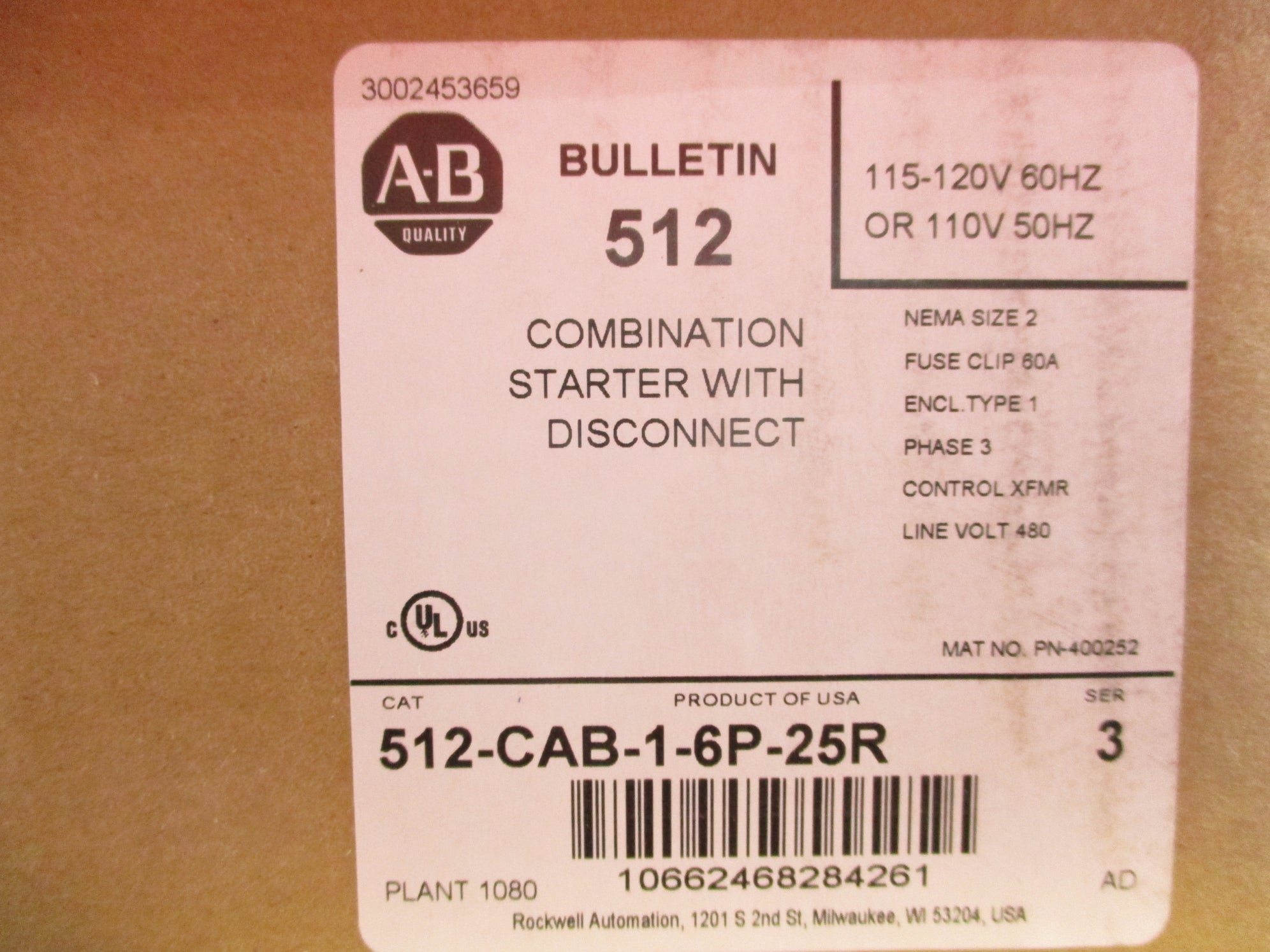 INDUSTRIAL SPARE PART 512-CAB-1-6P-25R SER. 3 (BR/WH) NSFS