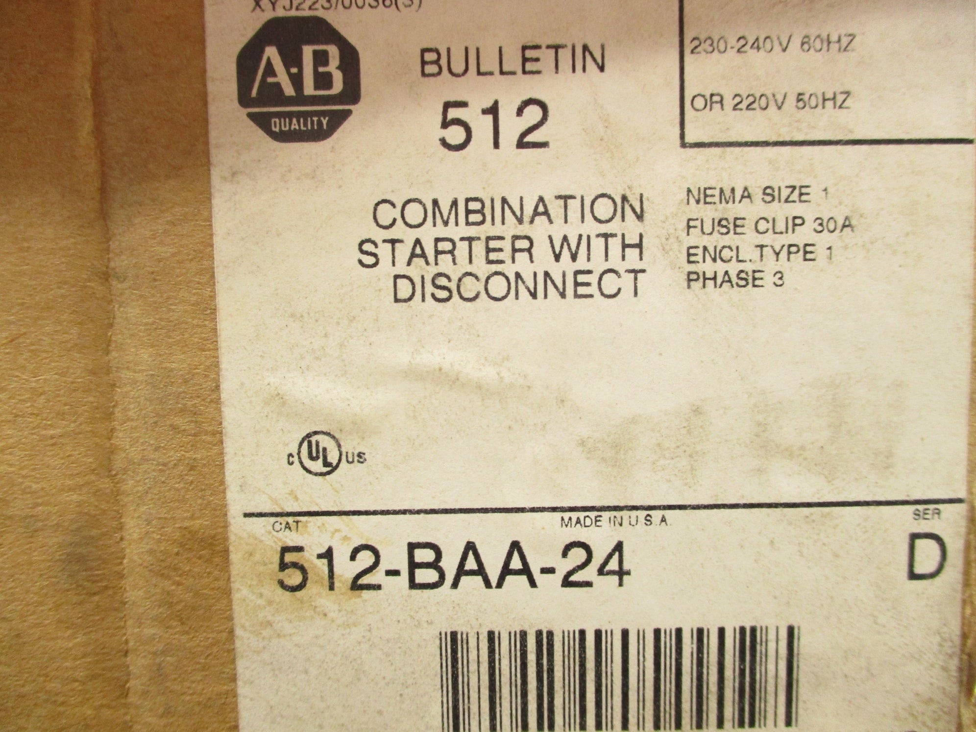 INDUSTRIAL SPARE PART 512-BAA-24 SER. D (BR/WH) NSFS