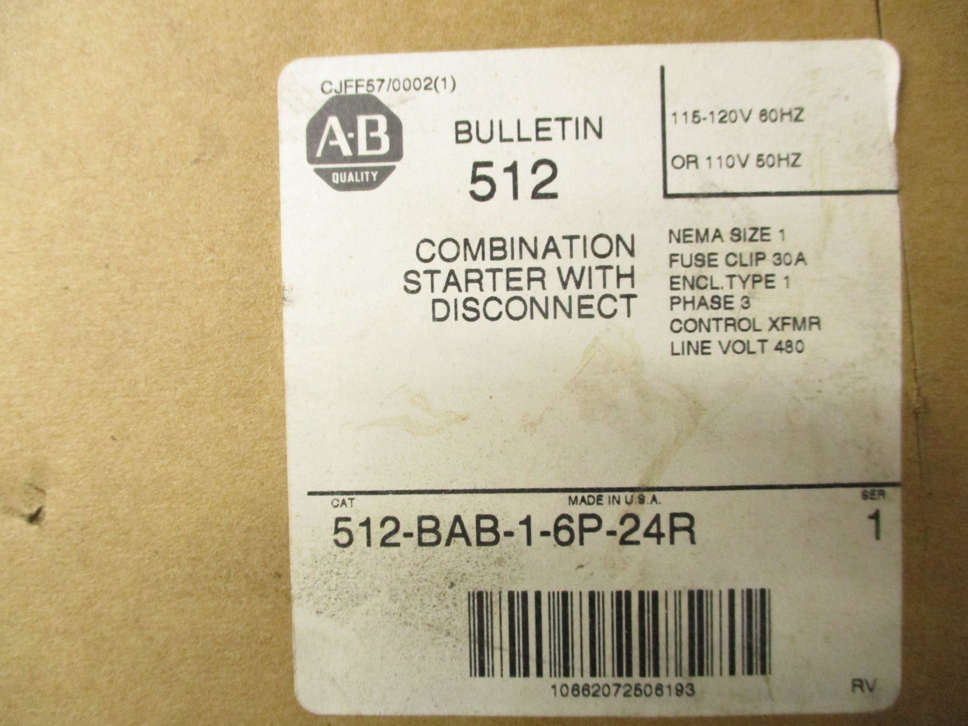 INDUSTRIAL SPARE PART 512-BAB-1-6P-24R SER. 1 (BR/WH) NSMP