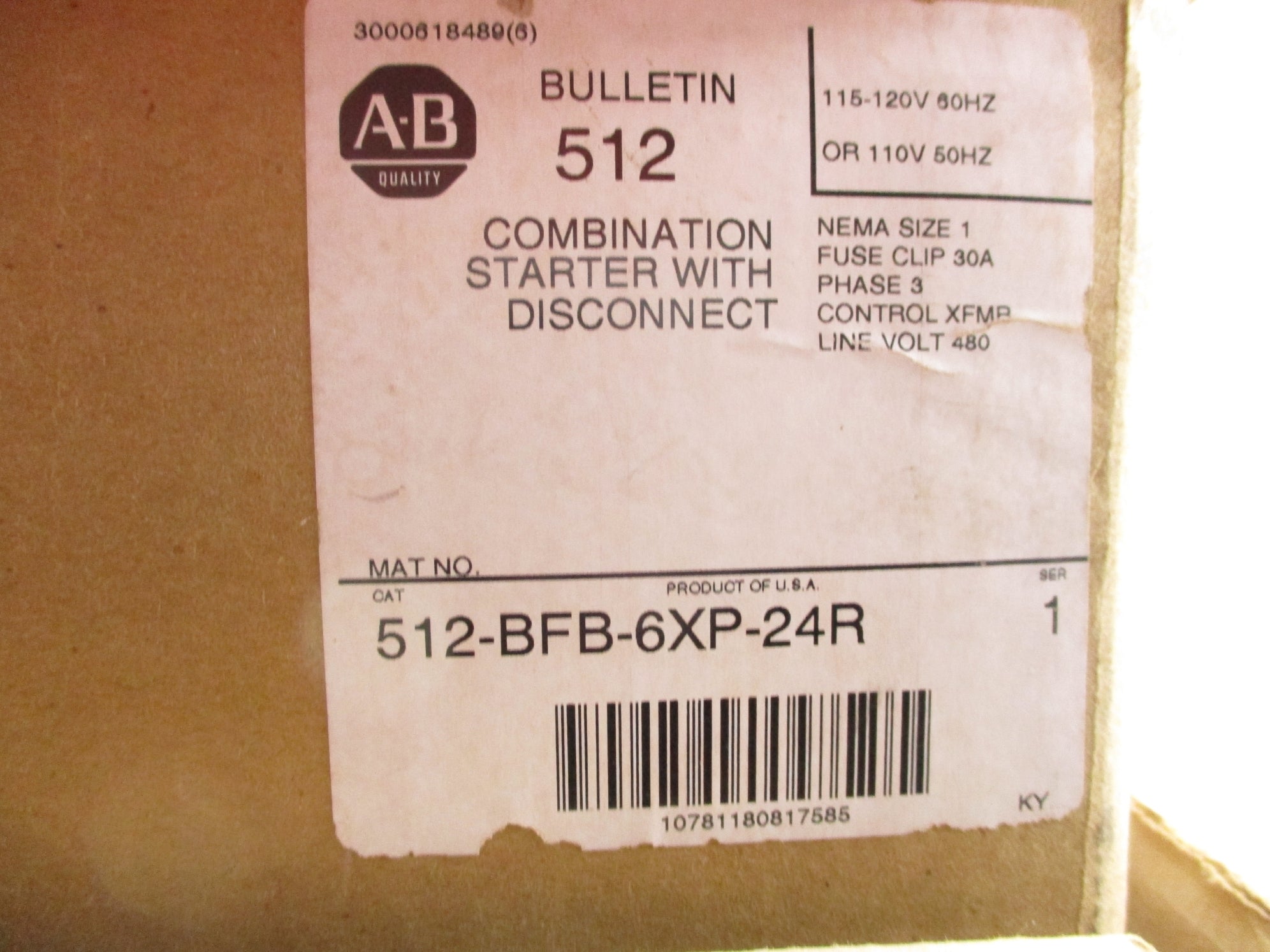 ALLEN BRADLEY 512-BFB-6XP-24R SER. 1 (BR/WH) NSMP