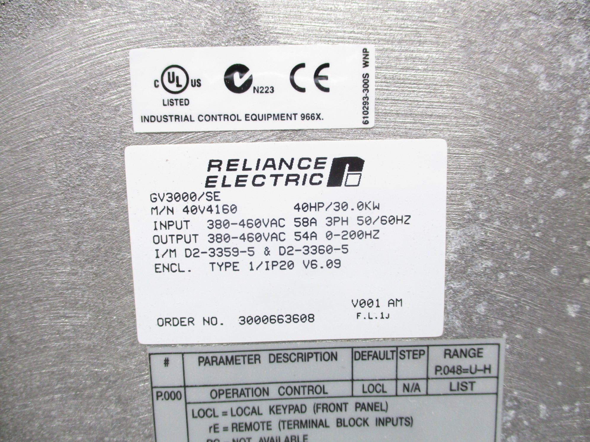 RELIANCE ELECTRIC 40V4160 GV3000/SE NSNP
