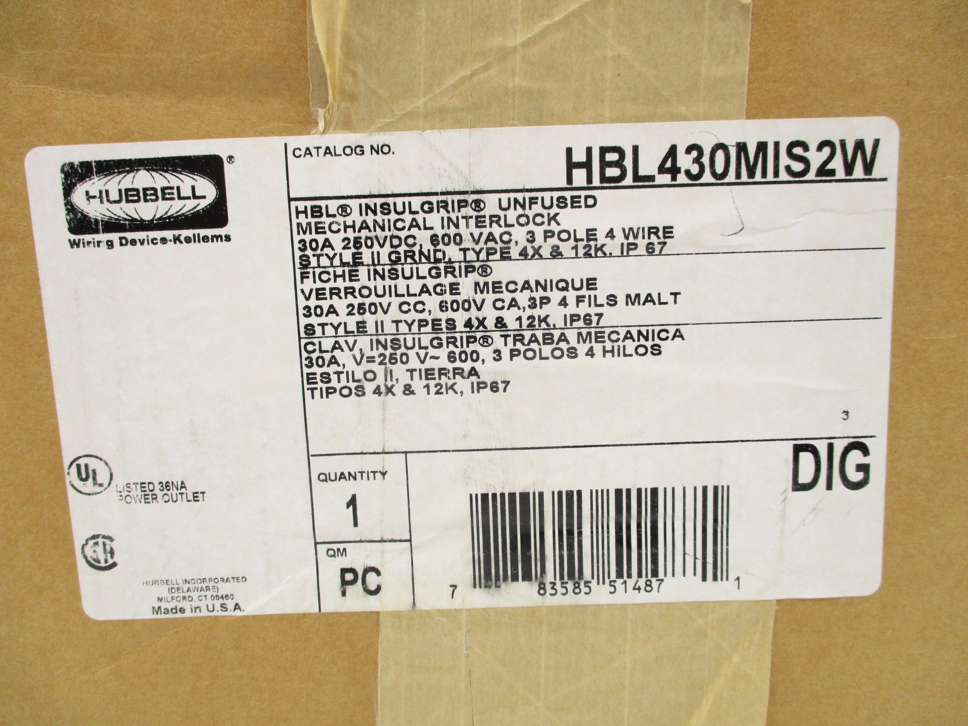 HUBBELL HBL430MIS2W 600VAC 30A NSFS
