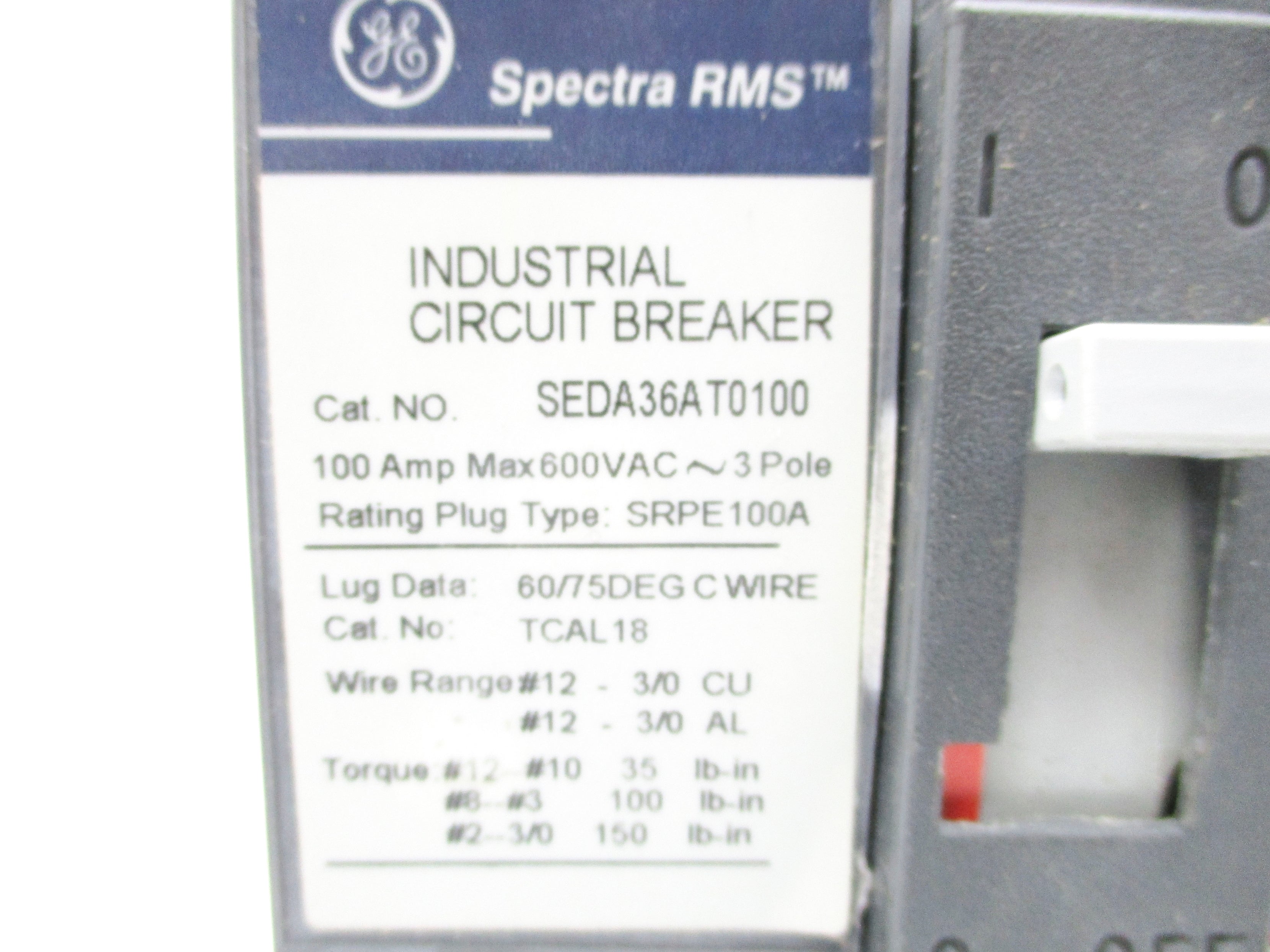 GENERAL ELECTRIC SEDA36AT0100 100A 600VAC UNMP