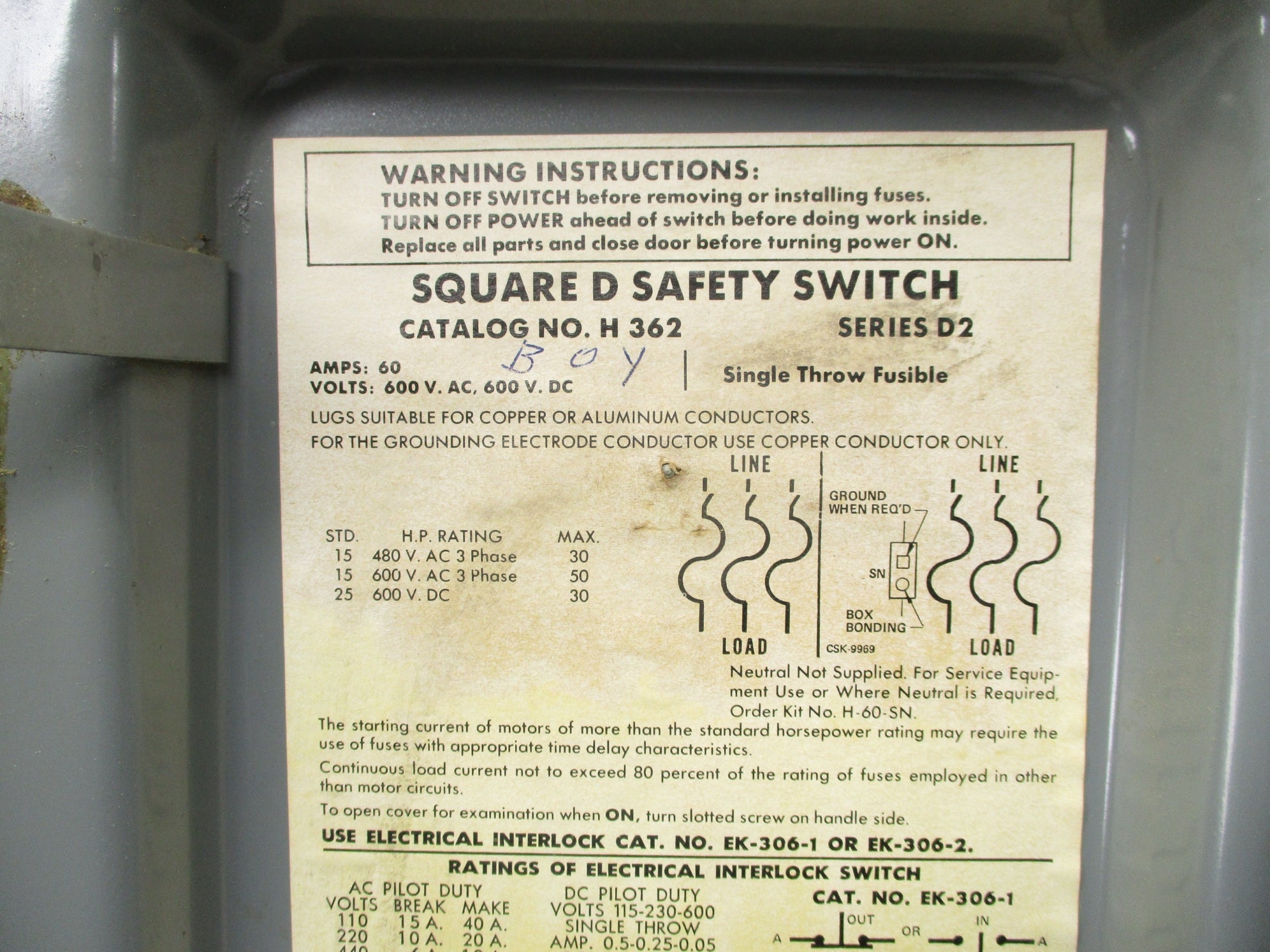SQUARE D H362 SER. D2 UNMP