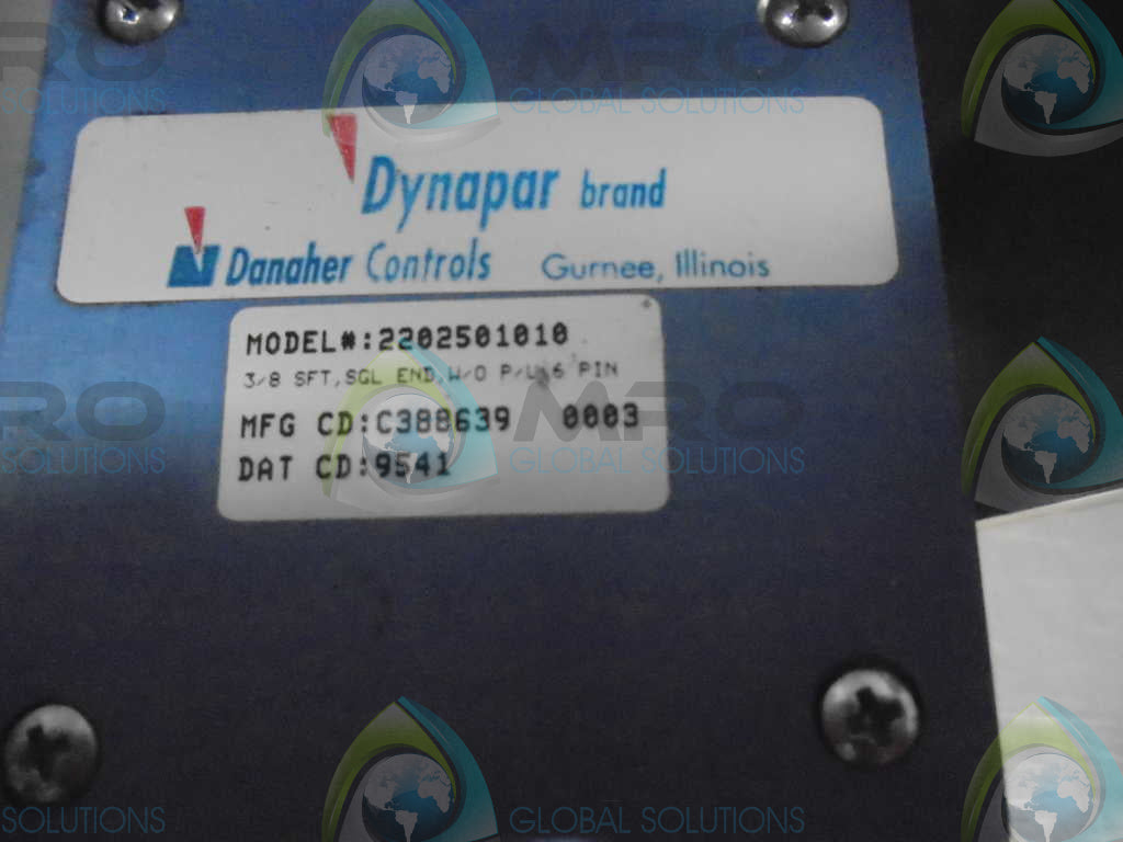 DANAHER CONTROLS 2202501010 3/8 SFT, SGL END, W/O P/U, 6PIN *USED*