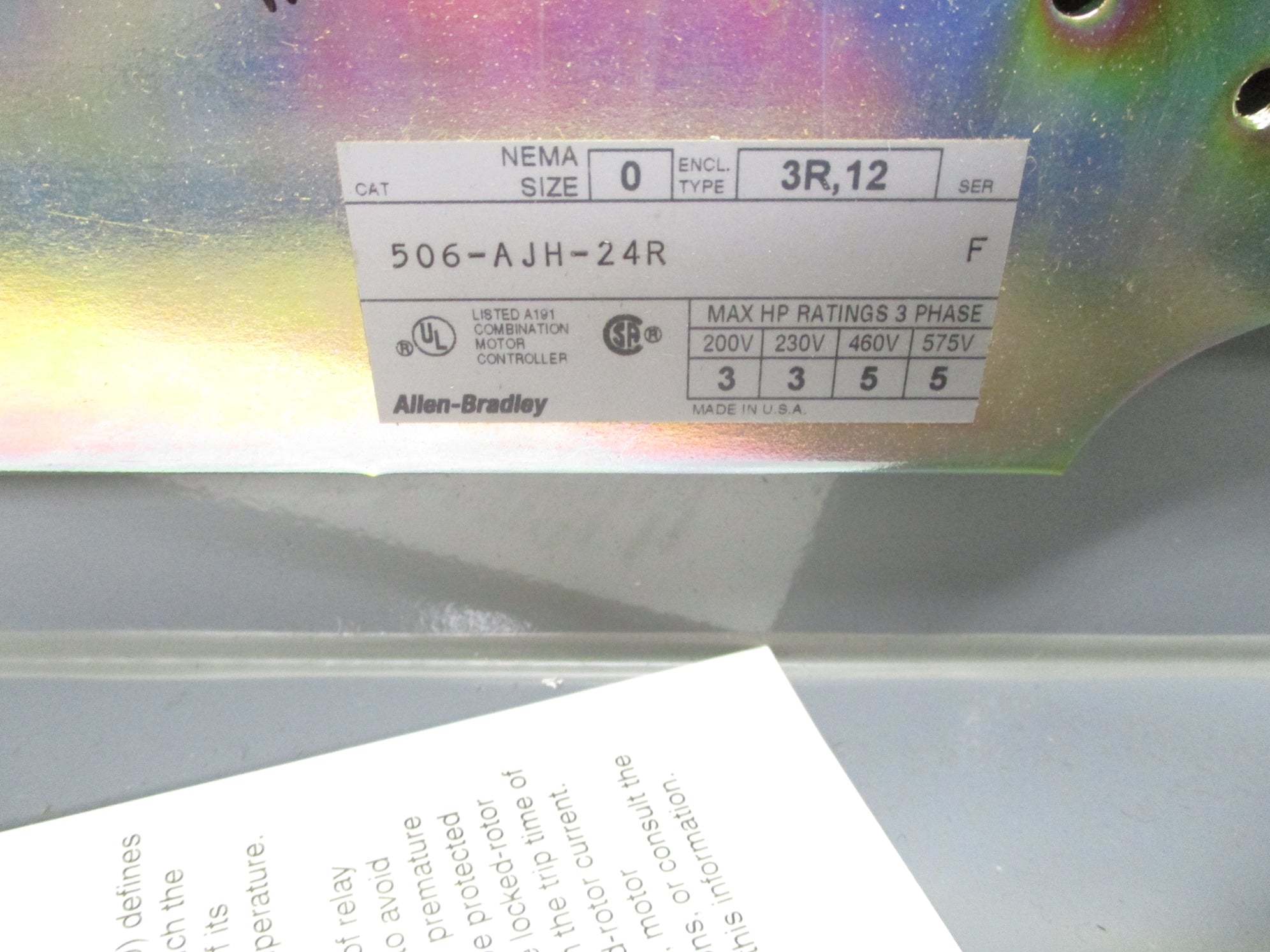INDUSTRIAL SPARE PART 506-AJH-24R SER. F NSNP