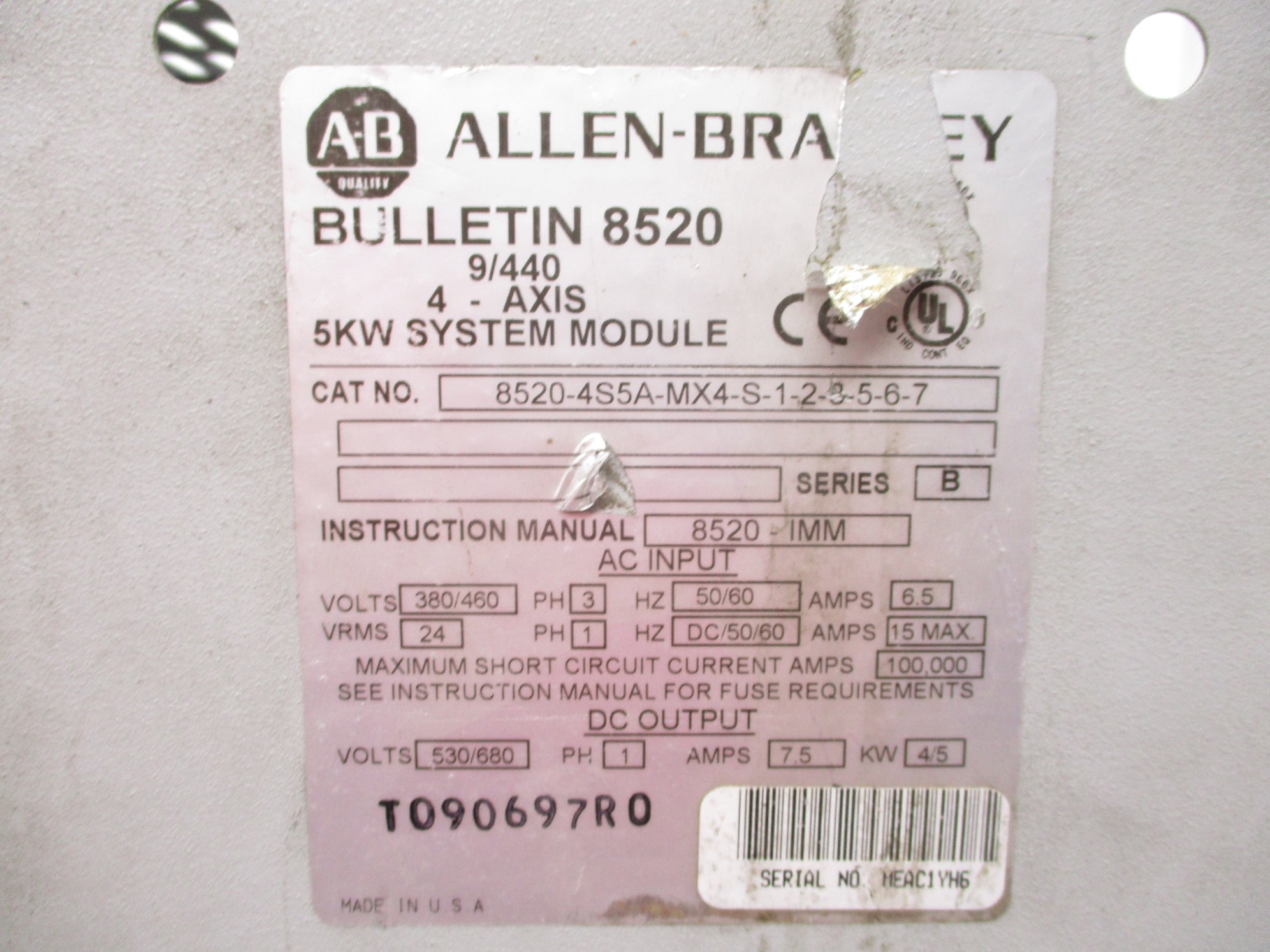 INDUSTRIAL SPARE PART 8520-4S5A-MX4-S-1-2-3-5-6-7 SER. B (AS PICTURED) UNMP